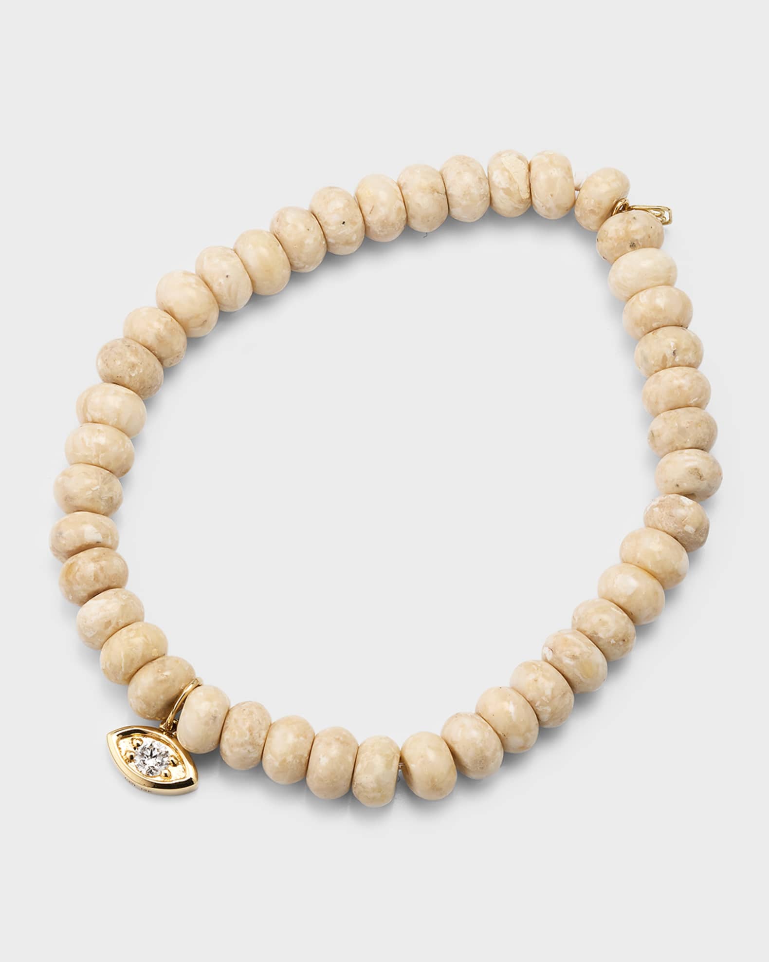 Diamond Marquise Eye Charm & Cream Jasper Bead Bracelet 0