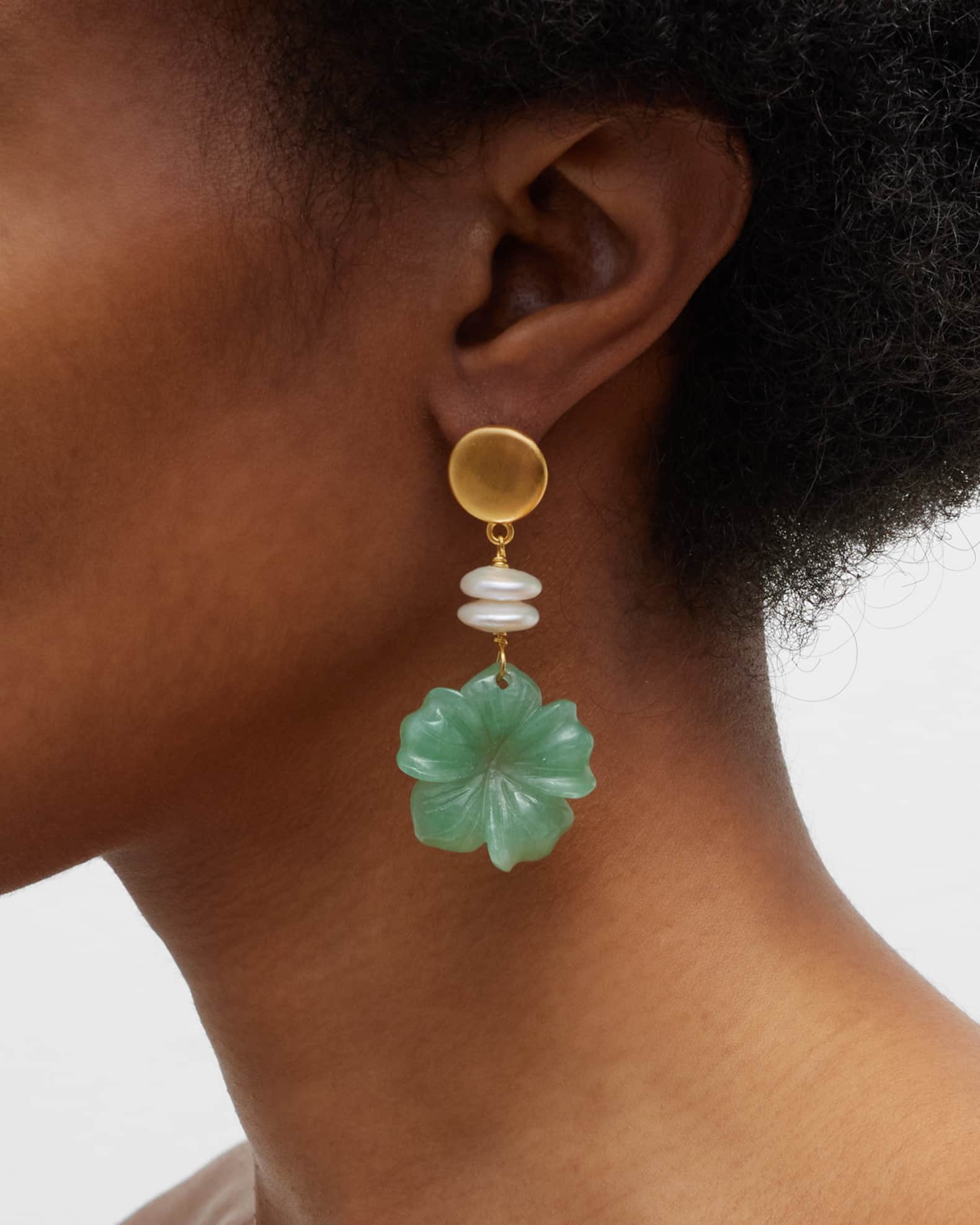 Jade Aventurine Flower Drop Earrings  1