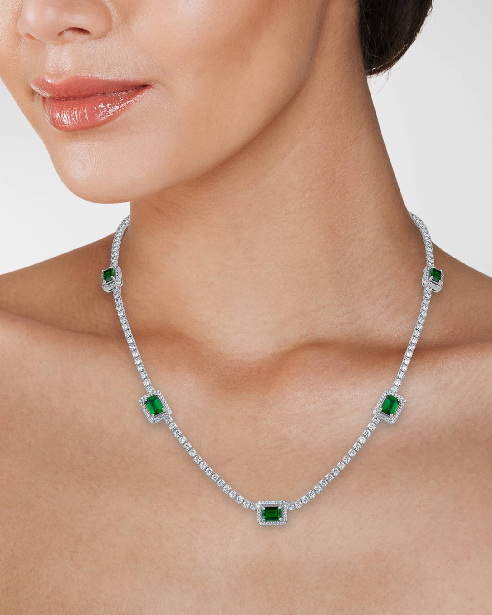 Round Emerald Pave Cubic Zirconia 5-Station Necklace  1