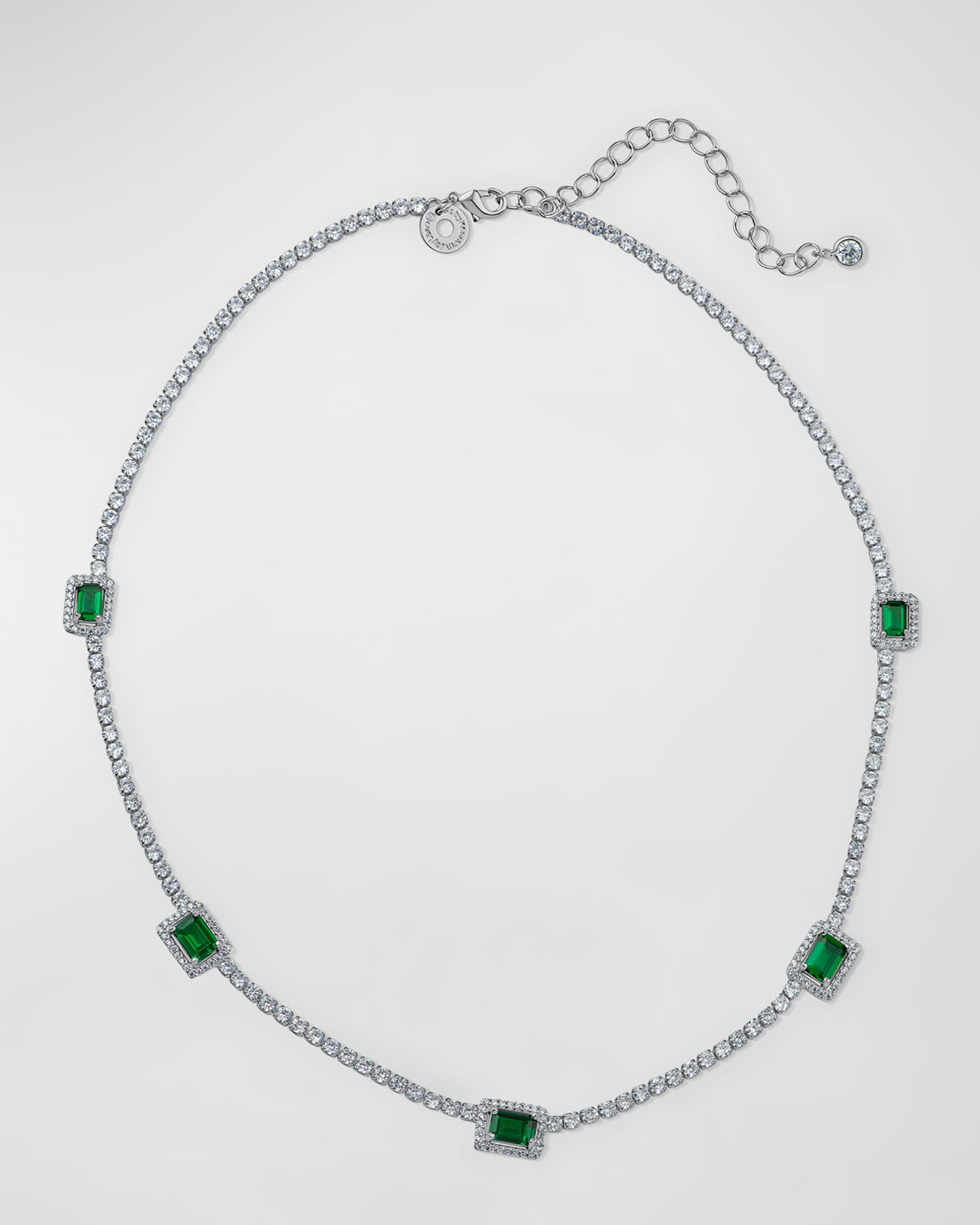Round Emerald Pave Cubic Zirconia 5-Station Necklace  0