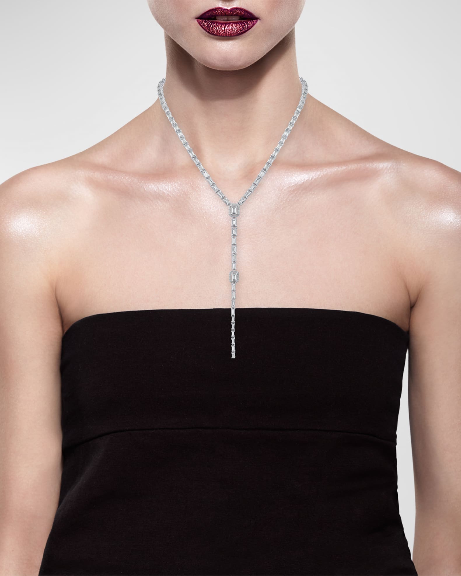 Emerald-Cut Pave Cubic Zirconia Dramatic Y Necklace  1