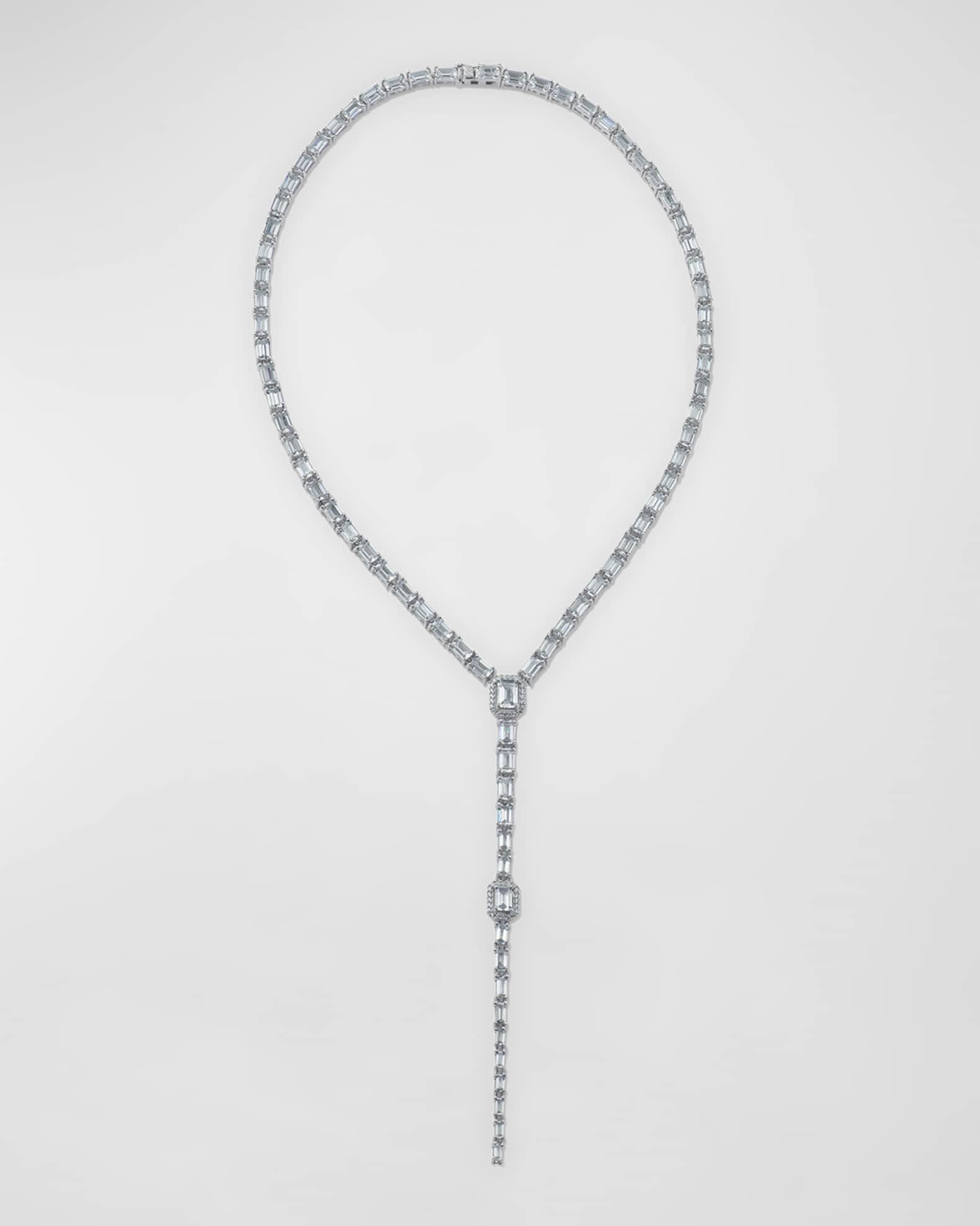 Emerald-Cut Pave Cubic Zirconia Dramatic Y Necklace  0