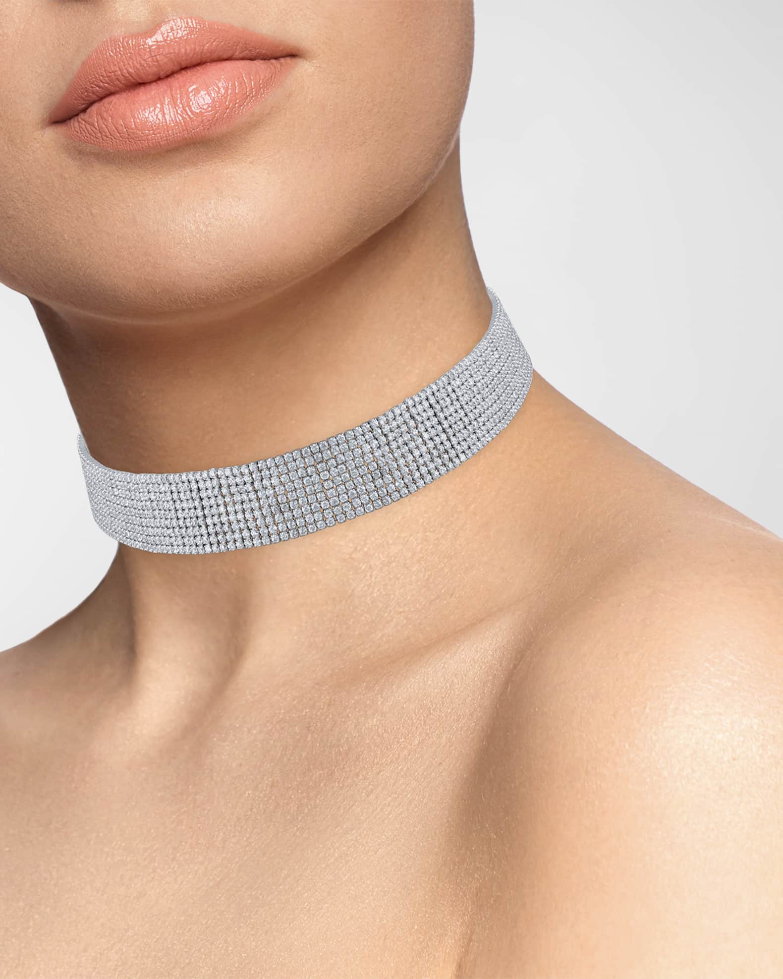 Round Cubic Zirconia 9-Row Channel Choker Necklace  1