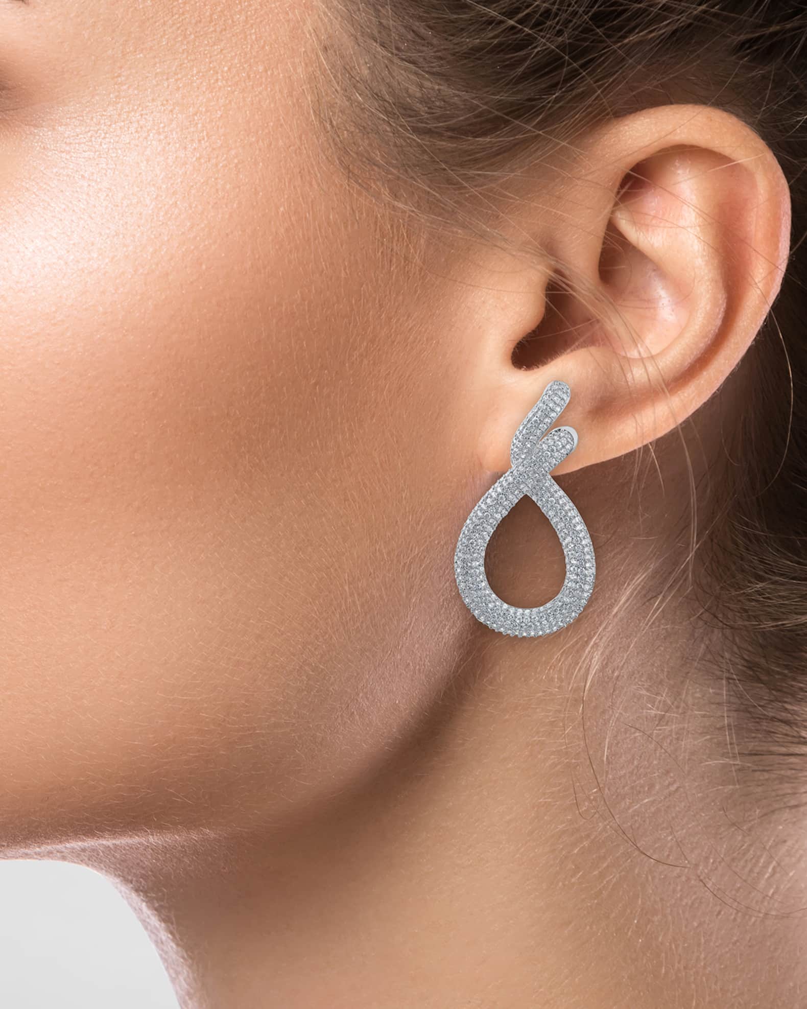 Pave Cubic Zirconia Lariat Loops Post Earrings  1