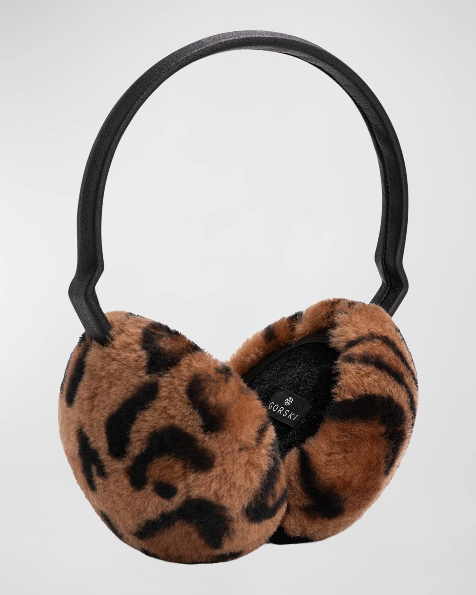 Gorski Leopard Lamb Shearling Fur Earmuffs | Neiman Marcus