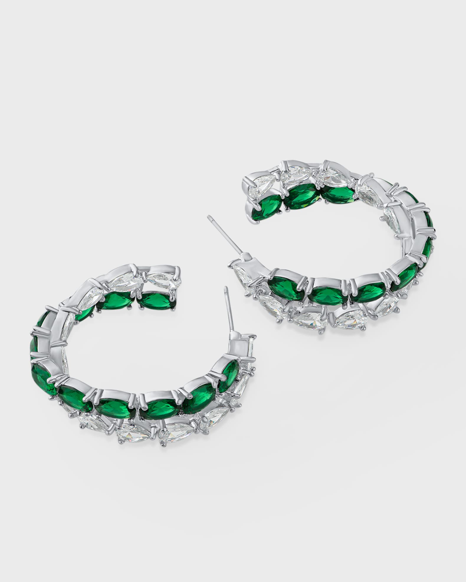 Two-Row Pear and Oval Cubic Zirconia Hoops Earrings 1