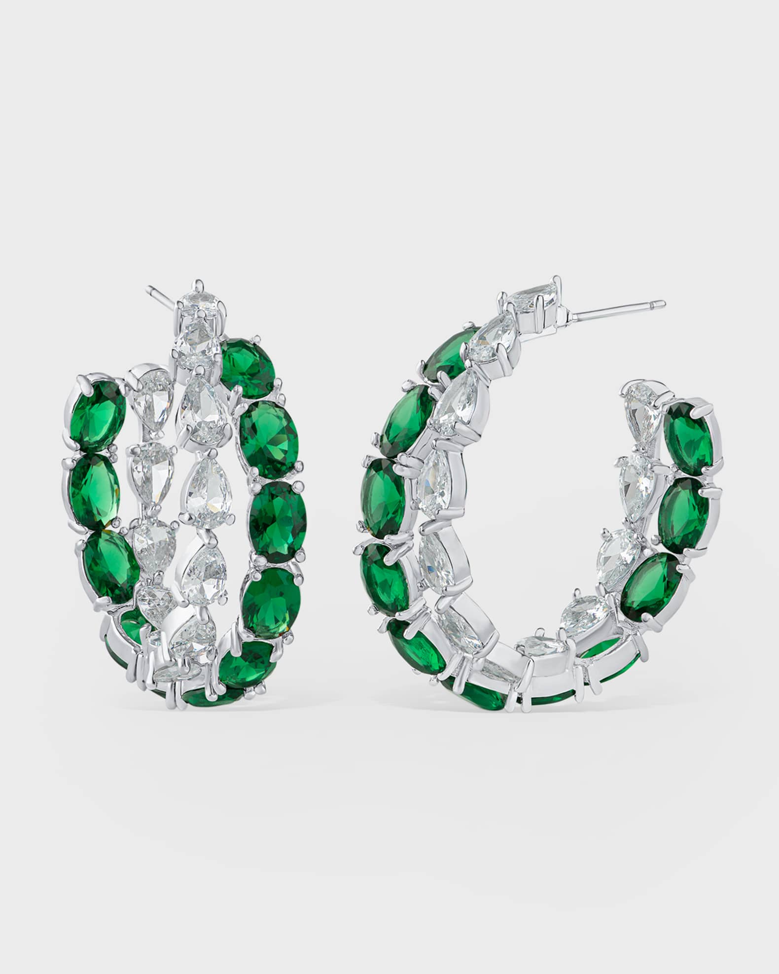 Two-Row Pear and Oval Cubic Zirconia Hoops Earrings 0