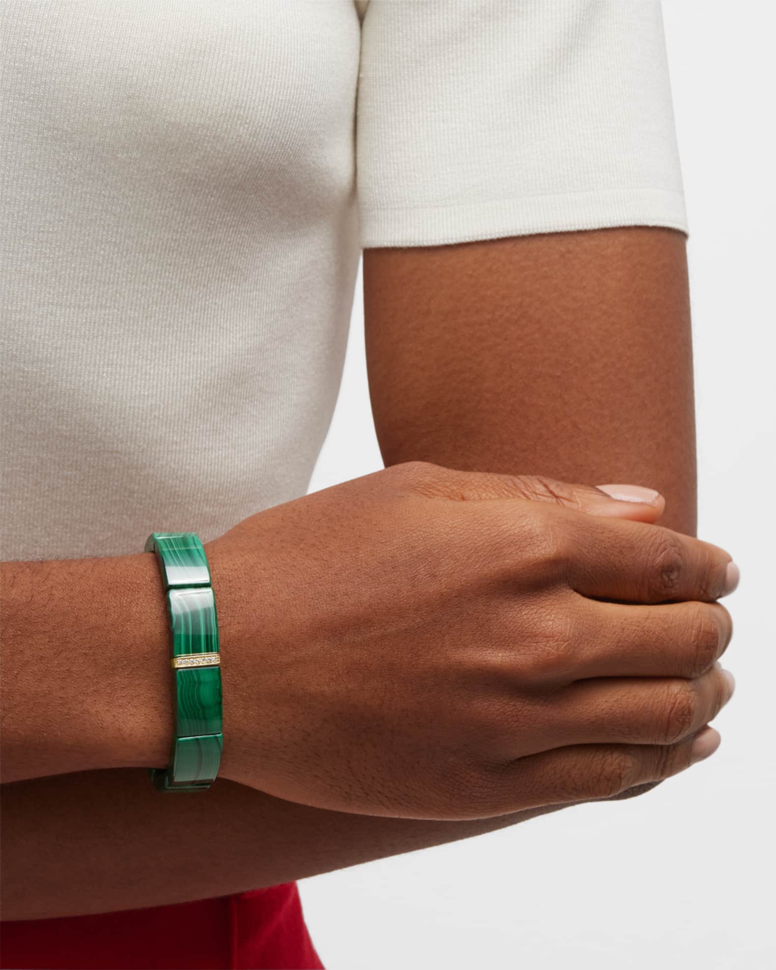 14K Gold & Diamond Single Row Spacer on Malachite Bracelet 1