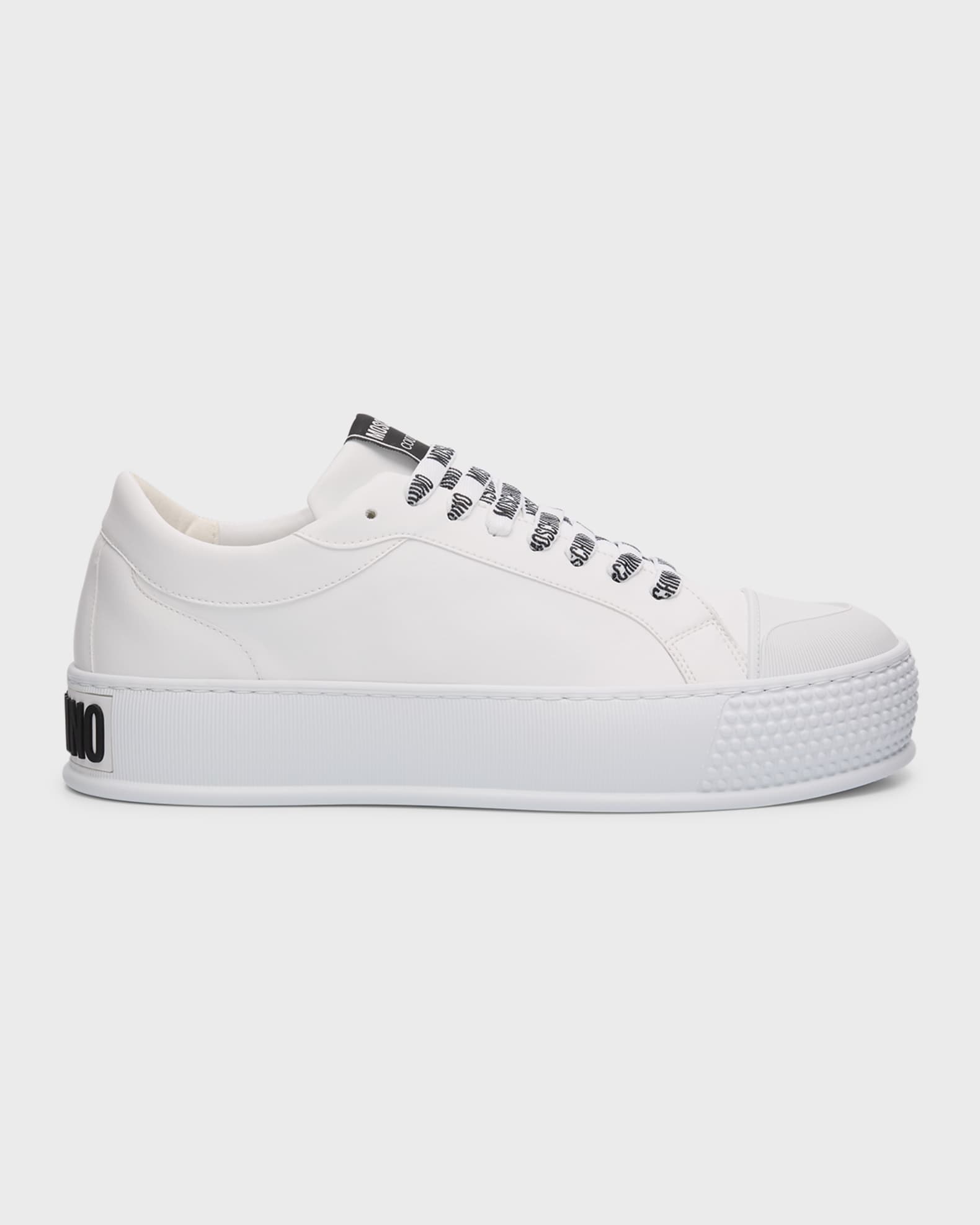 Moschino Men's Logo Low-top Leather Sneakers - Cream - Size 10