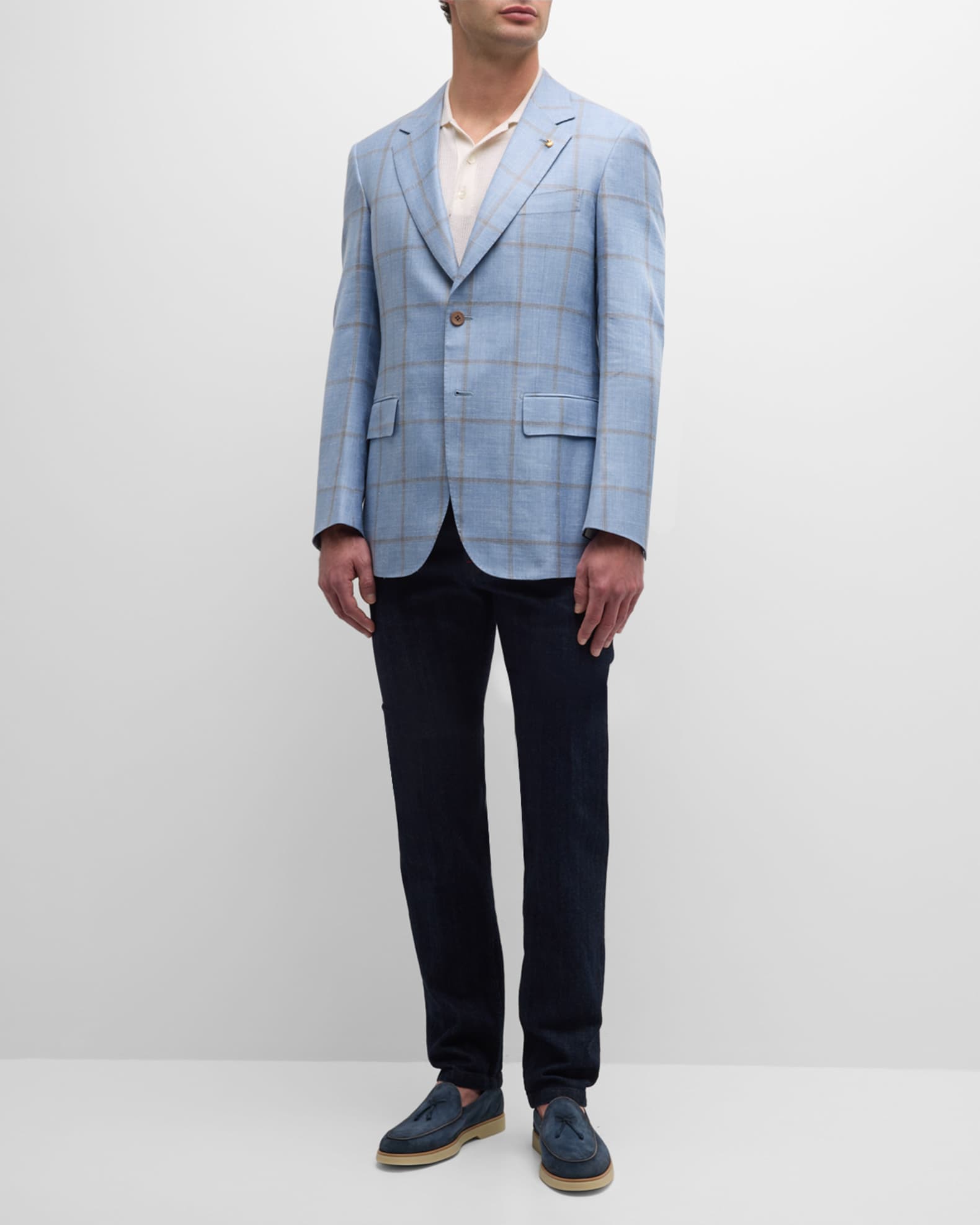 Men's Windowpane Single-Breasted Blazer Jacket 1
