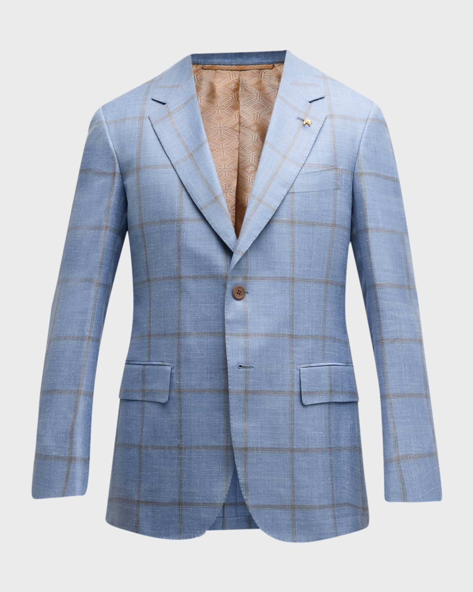 Men's Windowpane Single-Breasted Blazer Jacket 0