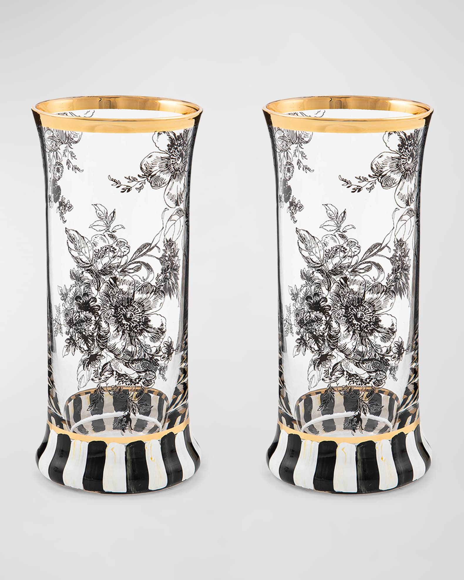 MacKenzie-Childs English Garden and Courtly Stripe Highball Glasses, Set of 2