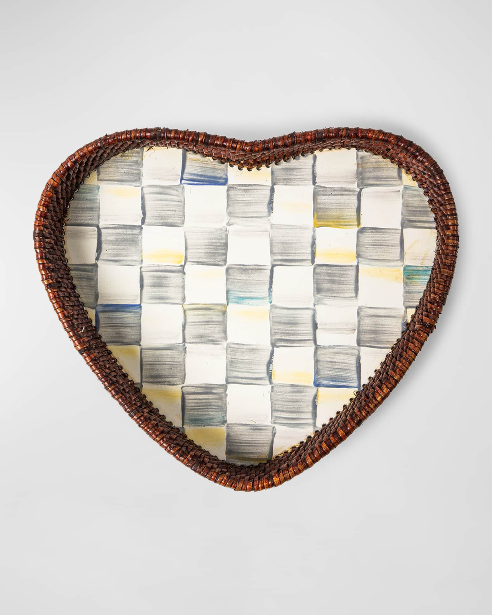 Sterling Check Rattan Heart Tray 1