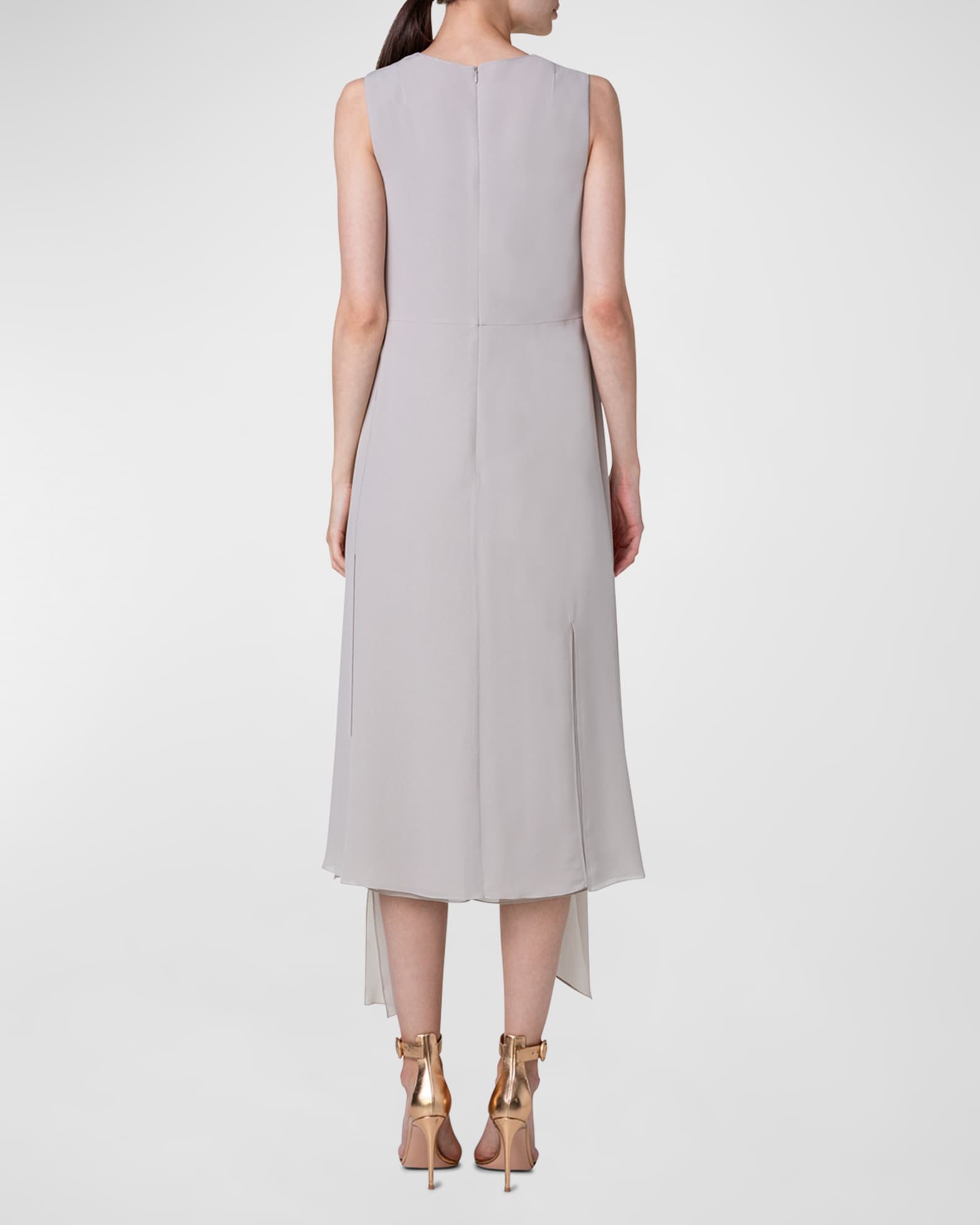 Akris V Neck Sleeveless Waist Tie Silk Midi Dress Neiman Marcus