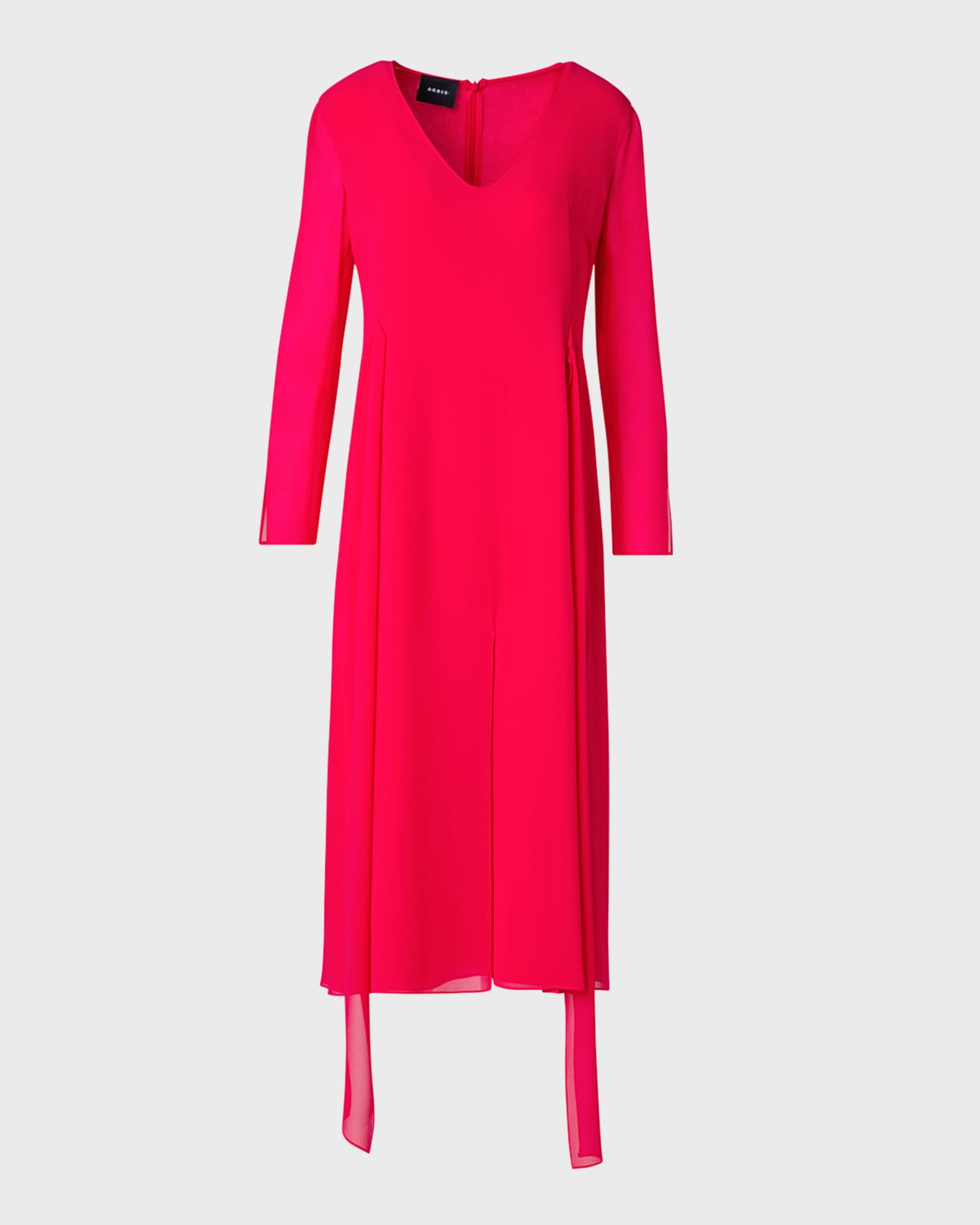 Akris Waist-Tie Long-Sleeve Slit-Hem Chiffon Midi Dress | Neiman Marcus