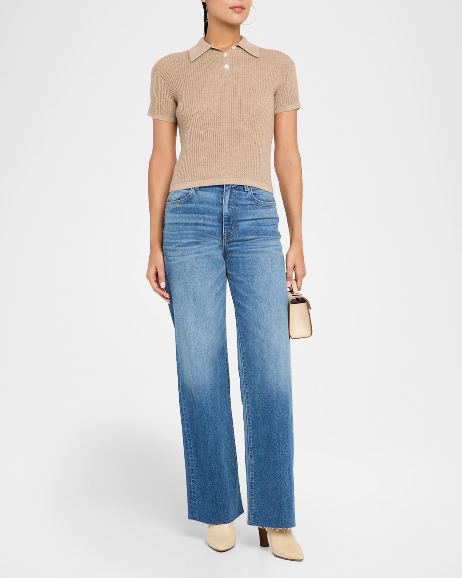 Cashmere Short-Sleeve Shrunken Polo Sweater 1