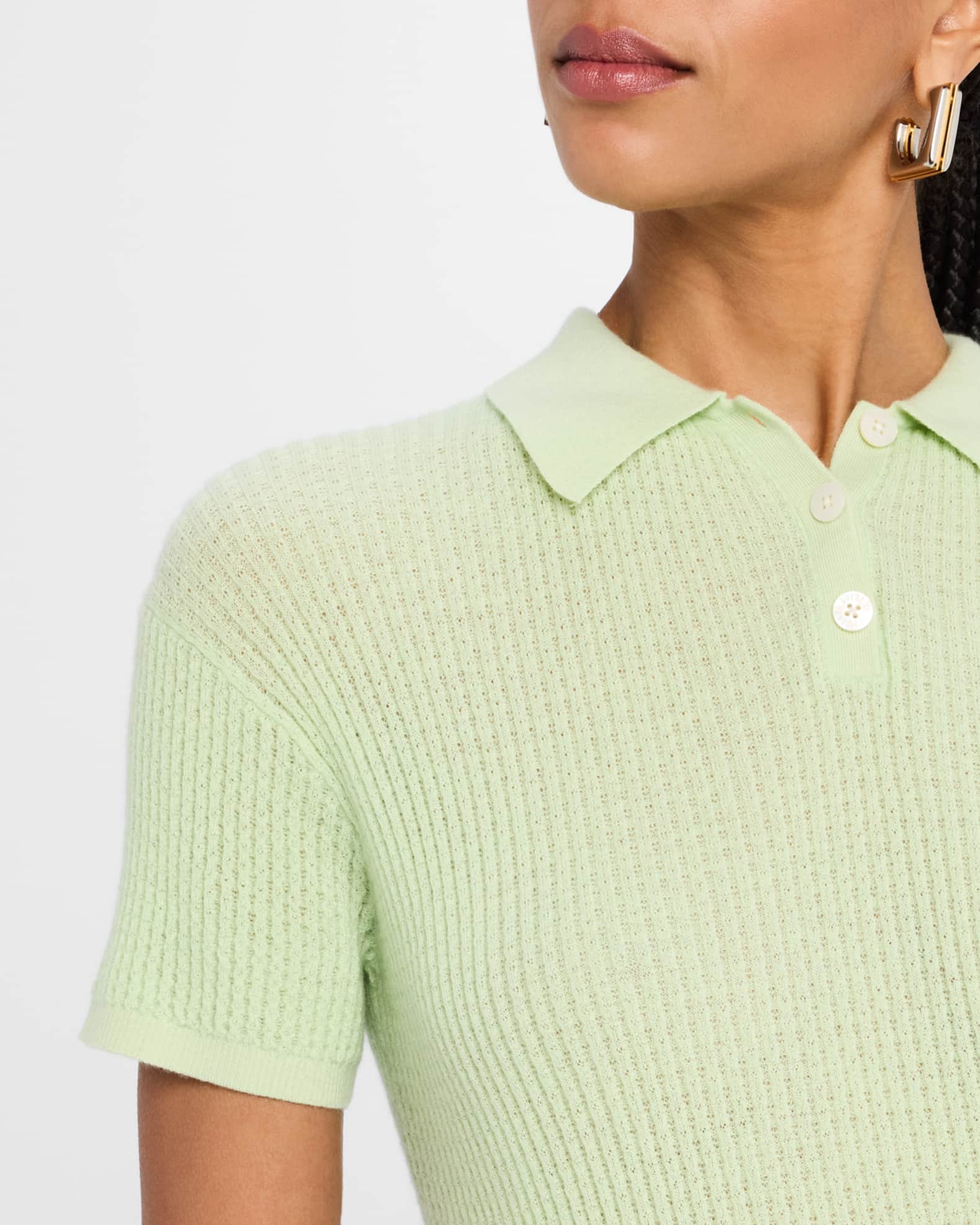 Long Sleeve Shrunken Cashmere Polo