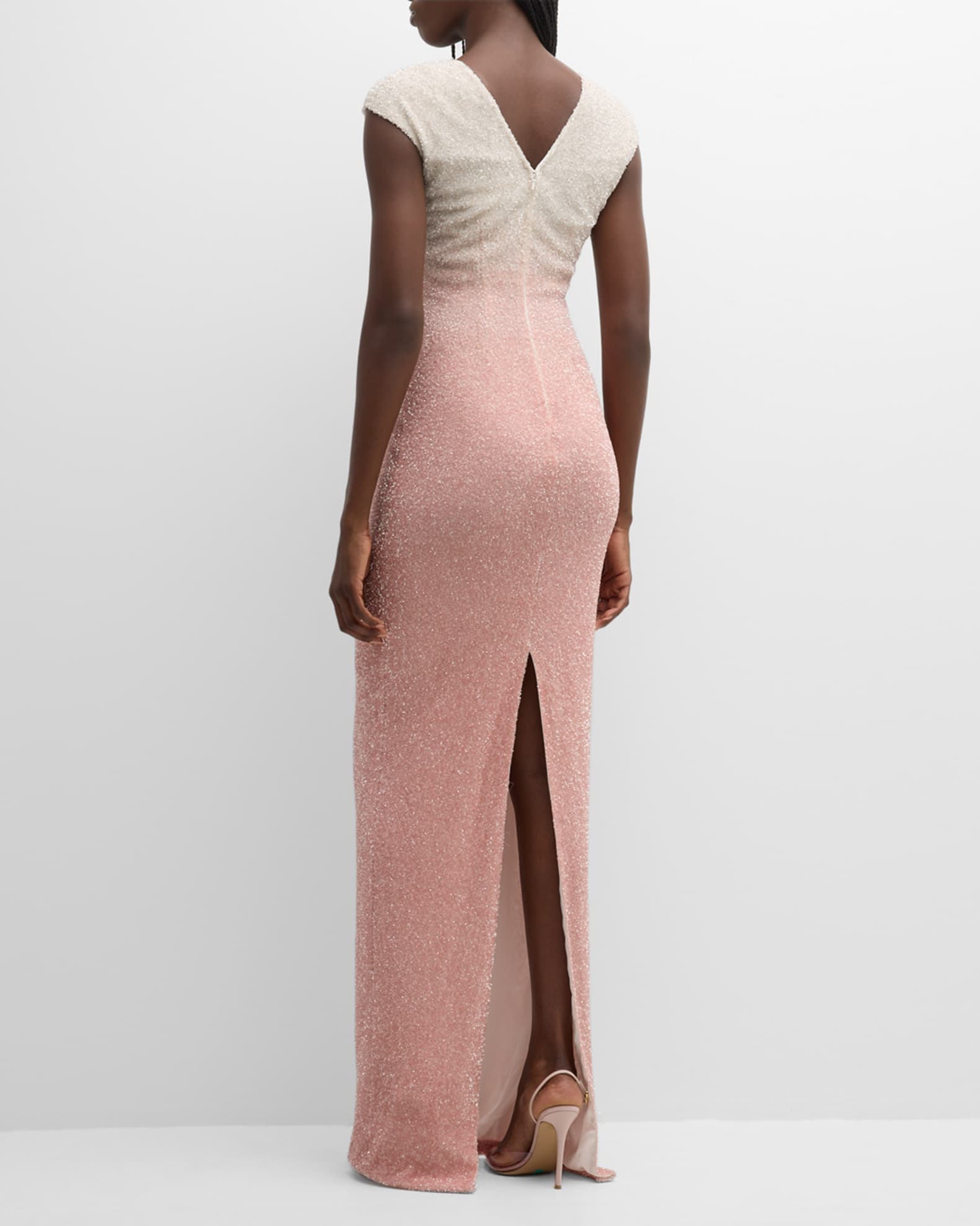 Pamella Roland Degrade Sequin V-Neck Cap-Sleeve Column Gown | Neiman Marcus