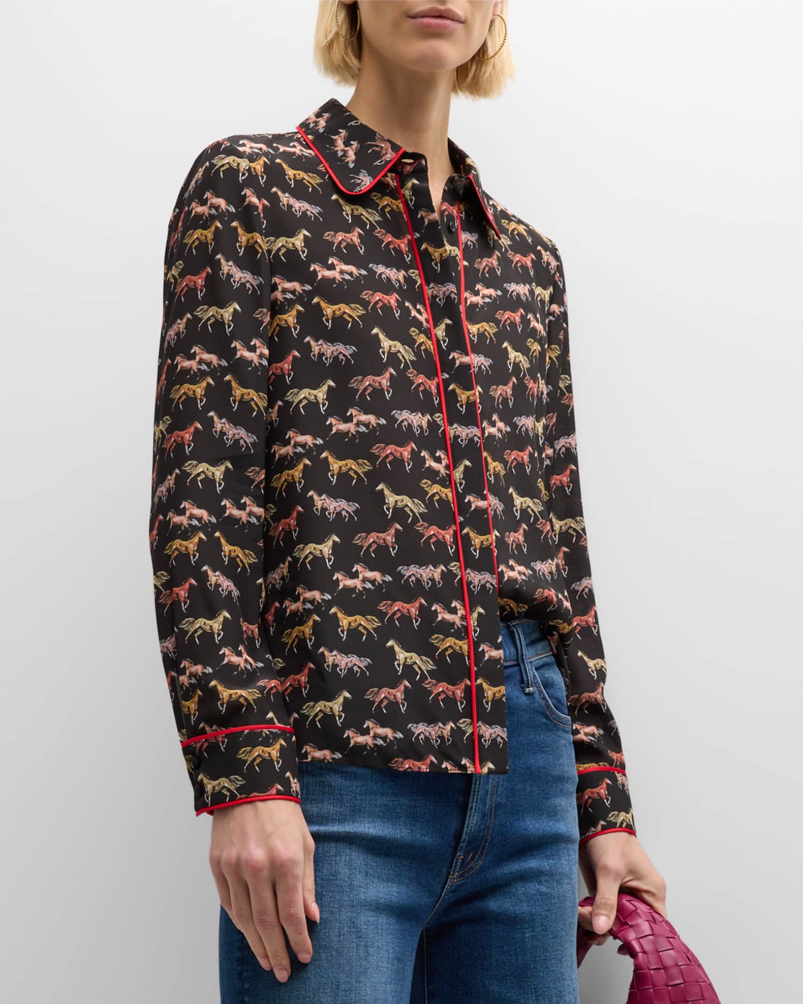 Willa Placket Top With Piping Kiss Kiss - Alice & Olivia