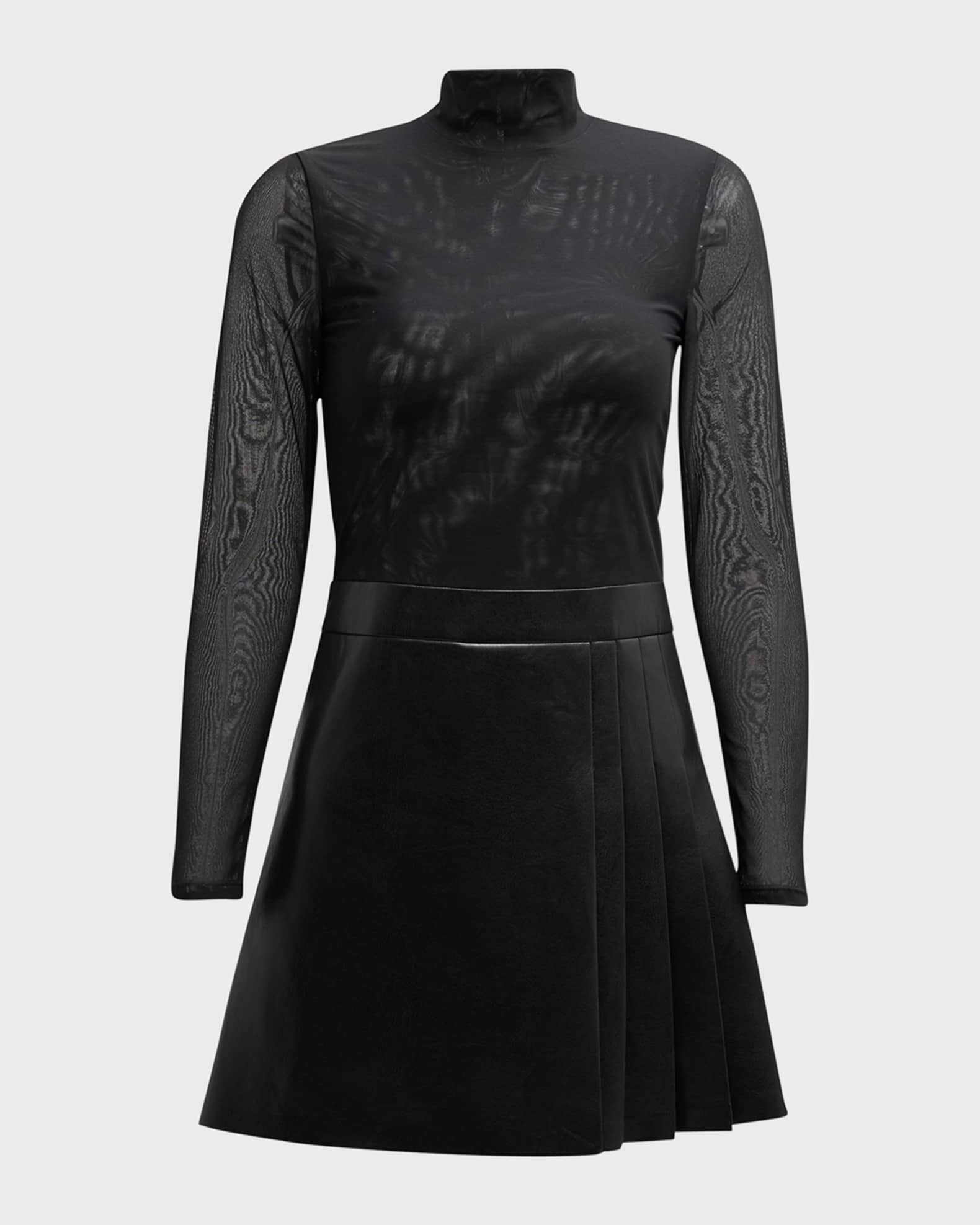 最新最全の Chara Olivia + Alice Long-Sleeve Mini Pleated Leather Vegan トップス