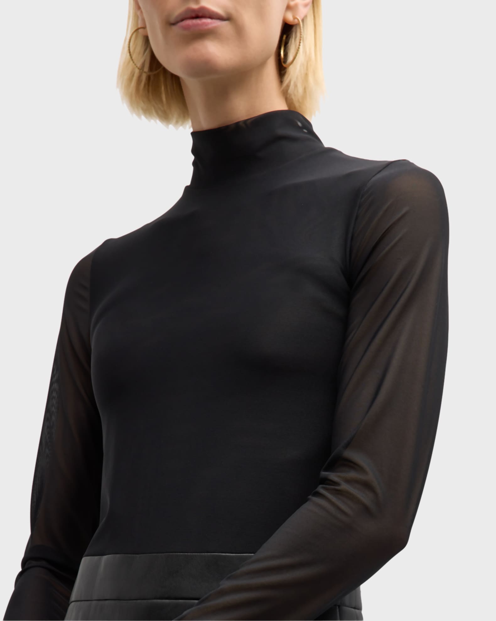 Alice + Olivia Chara Long-Sleeve Vegan Leather Pleated Mini