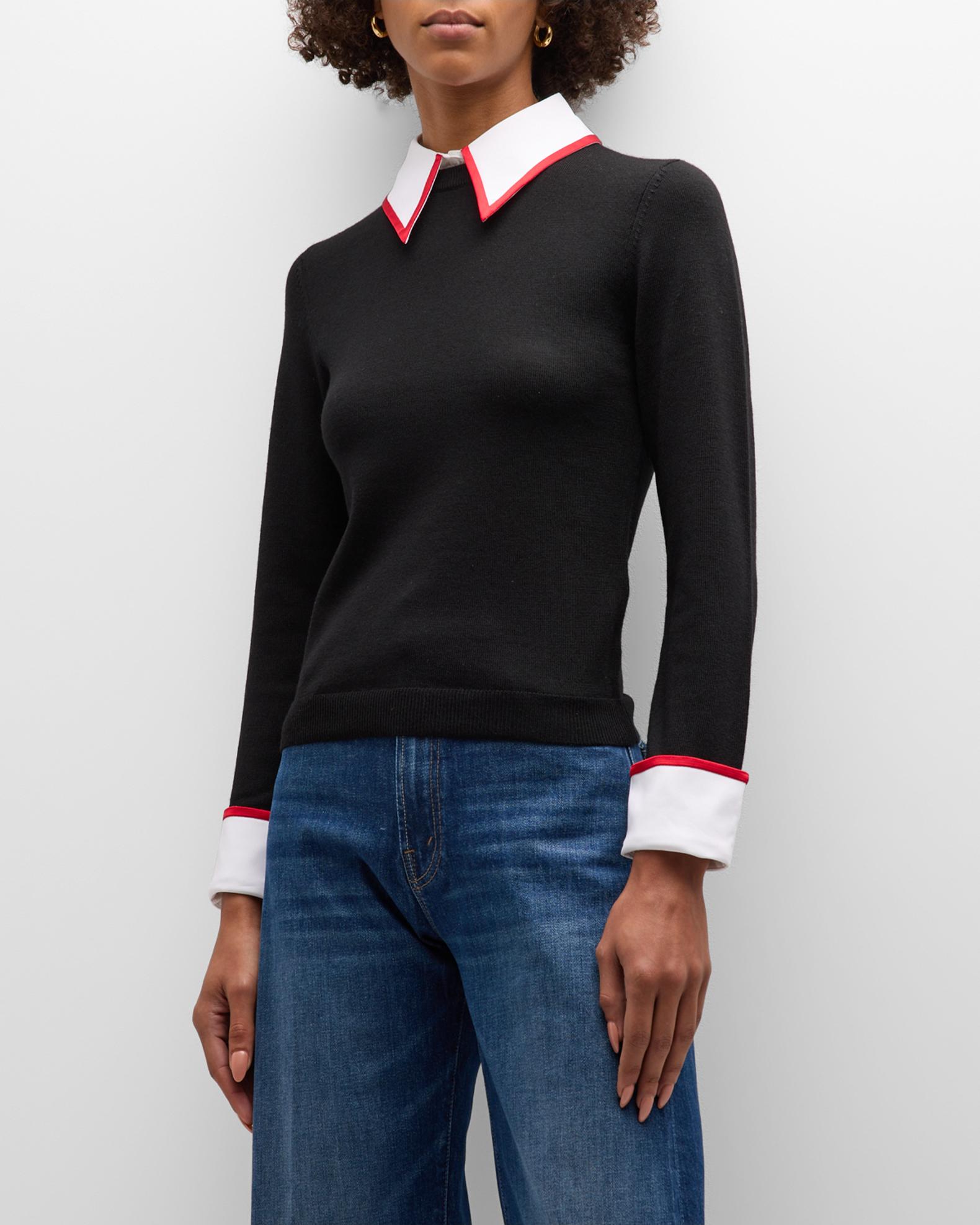 Alice + Olivia Porla Long-Sleeve Collared Sweater | Neiman Marcus