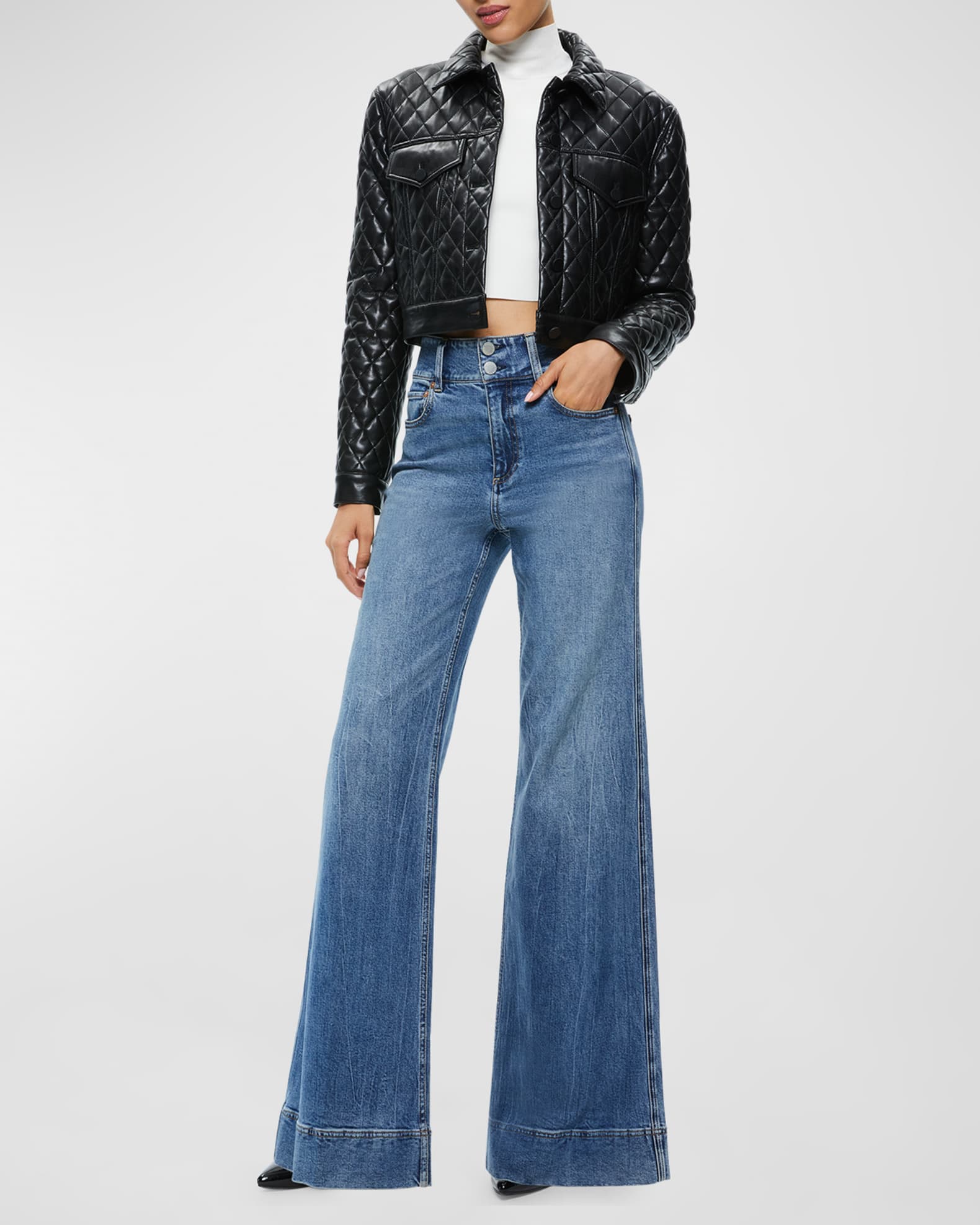 Alice + Olivia Chloe Vegan Leather Quilted Boxy Crop Jacket | Neiman Marcus