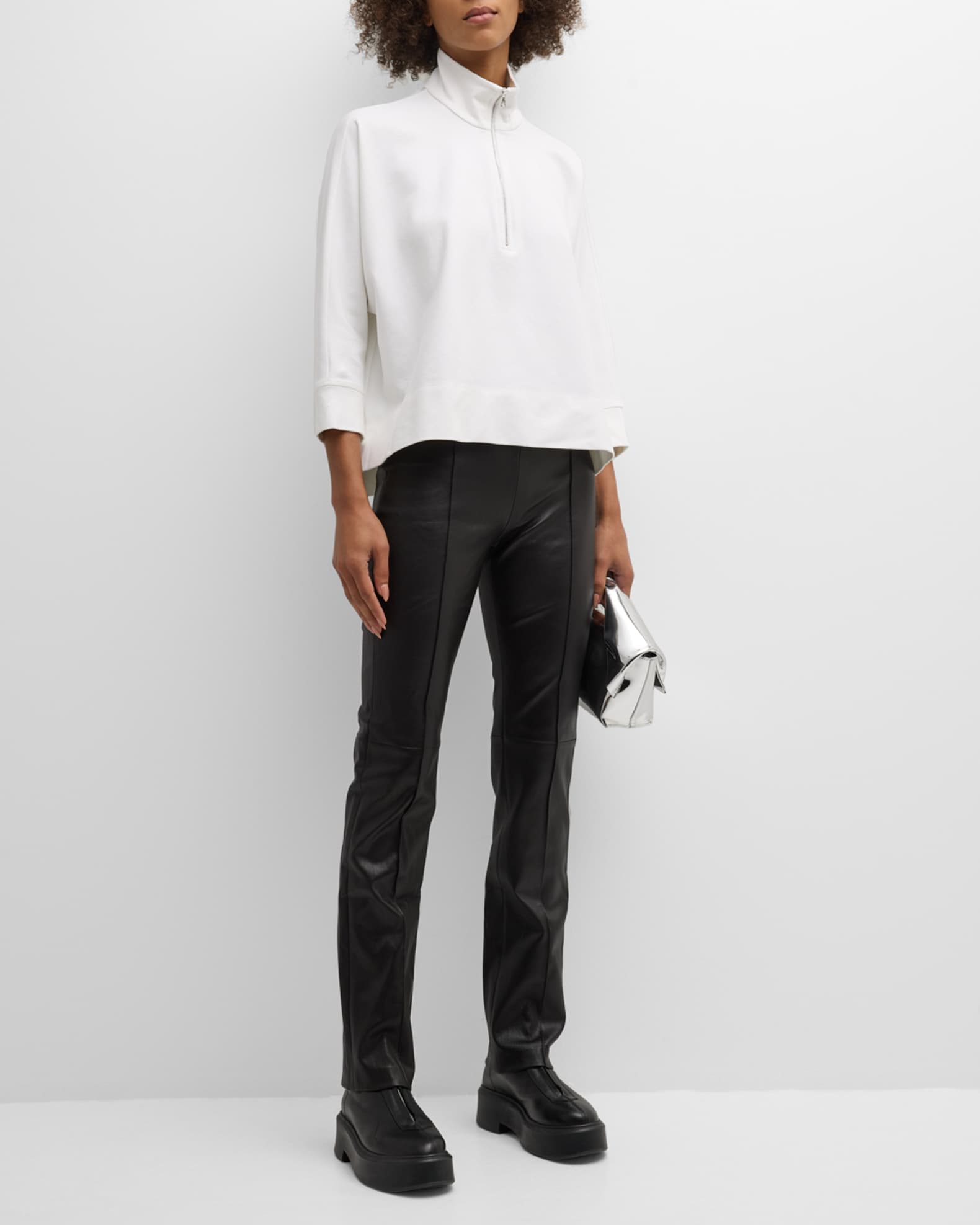 Rosetta Getty Side Slits Quarter Zip Caftan Top Neiman Marcus