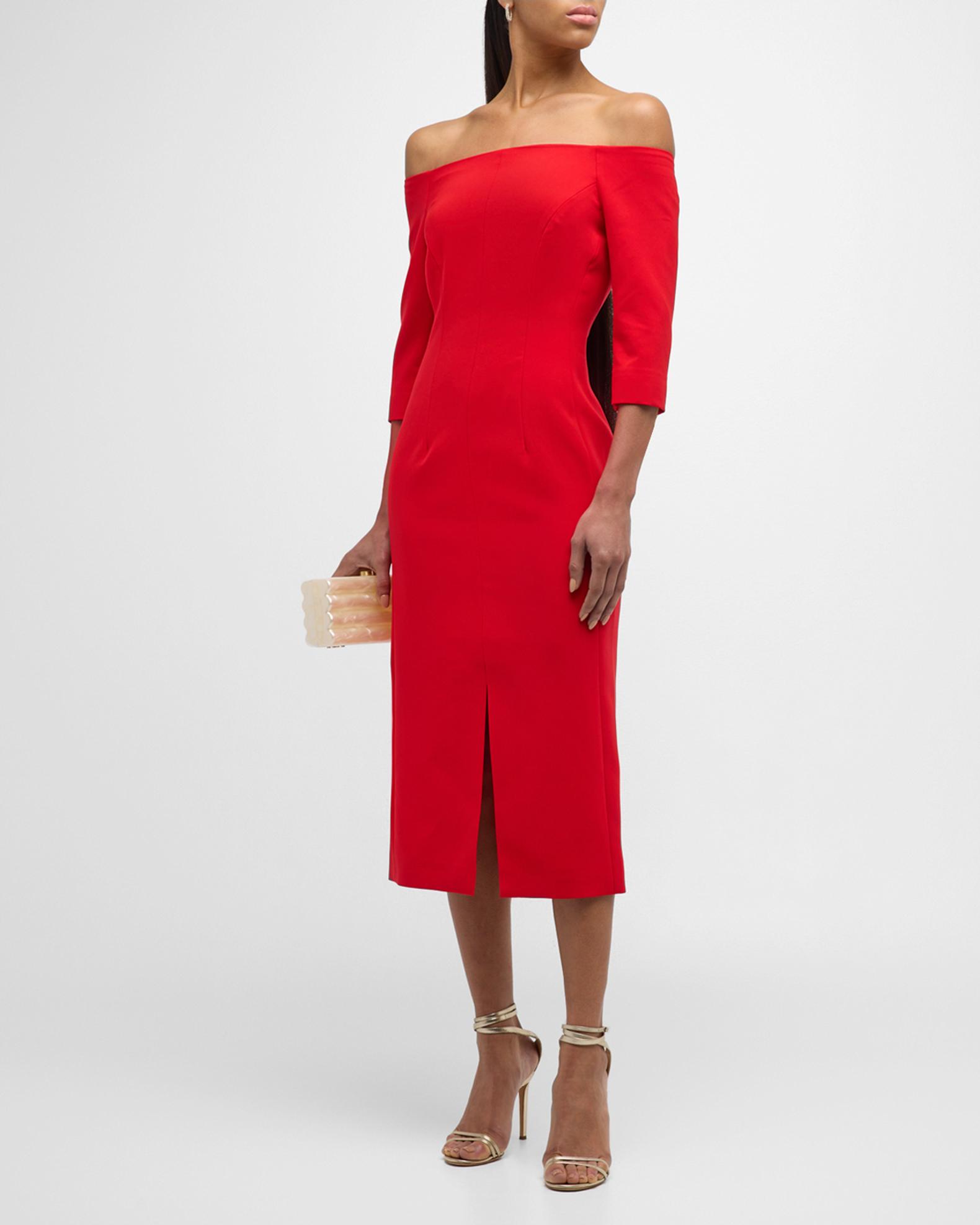Carolina Herrera OffShoulder Midi Dress Neiman Marcus