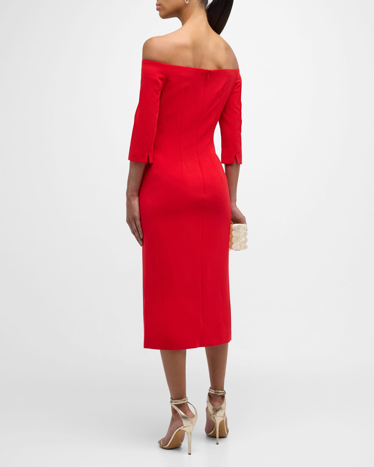 Carolina Herrera Off-Shoulder Midi Dress | Neiman Marcus