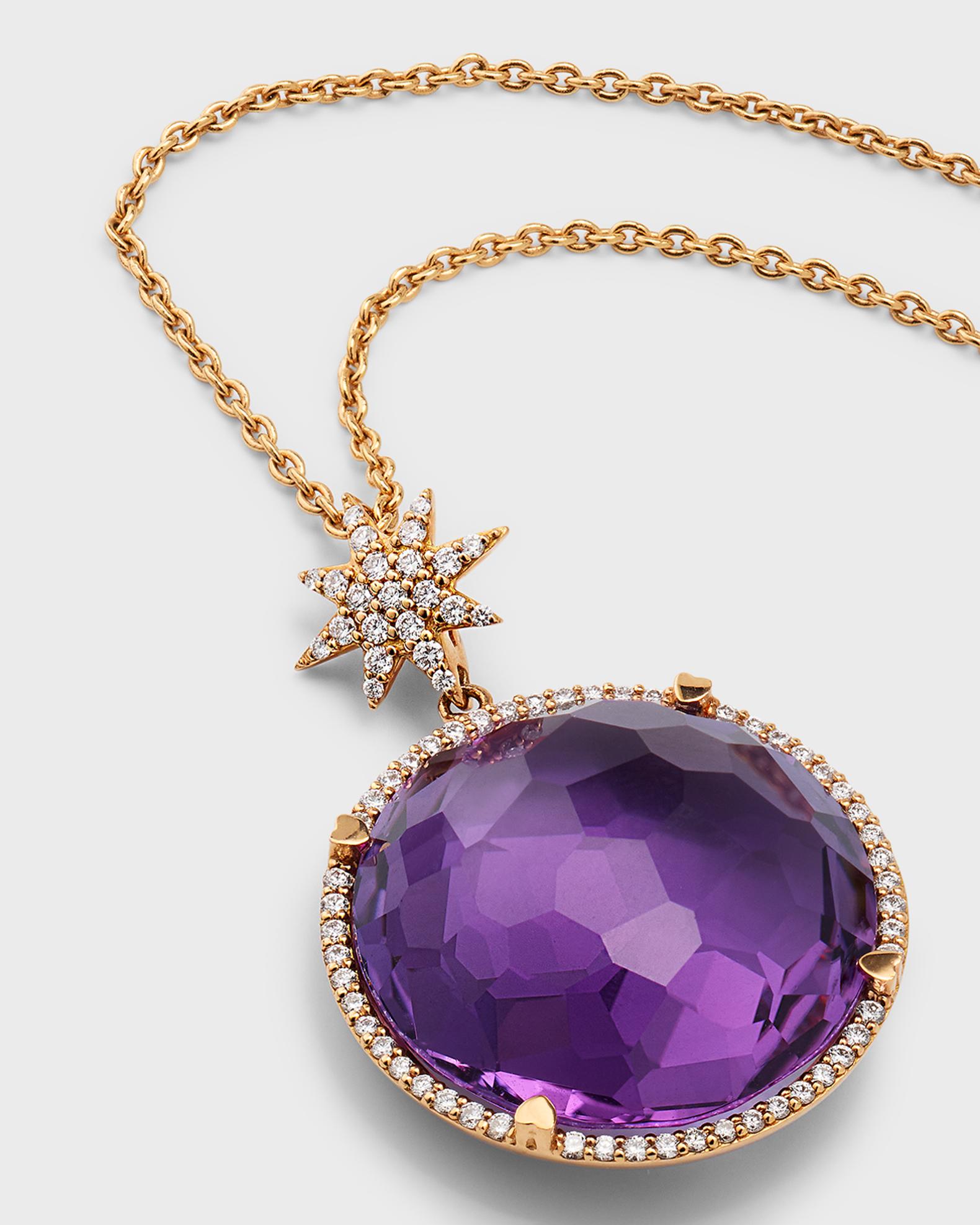 Lisa Nik Rocks 18K Rose Gold Amethyst Diamond Halo and Star Bail ...