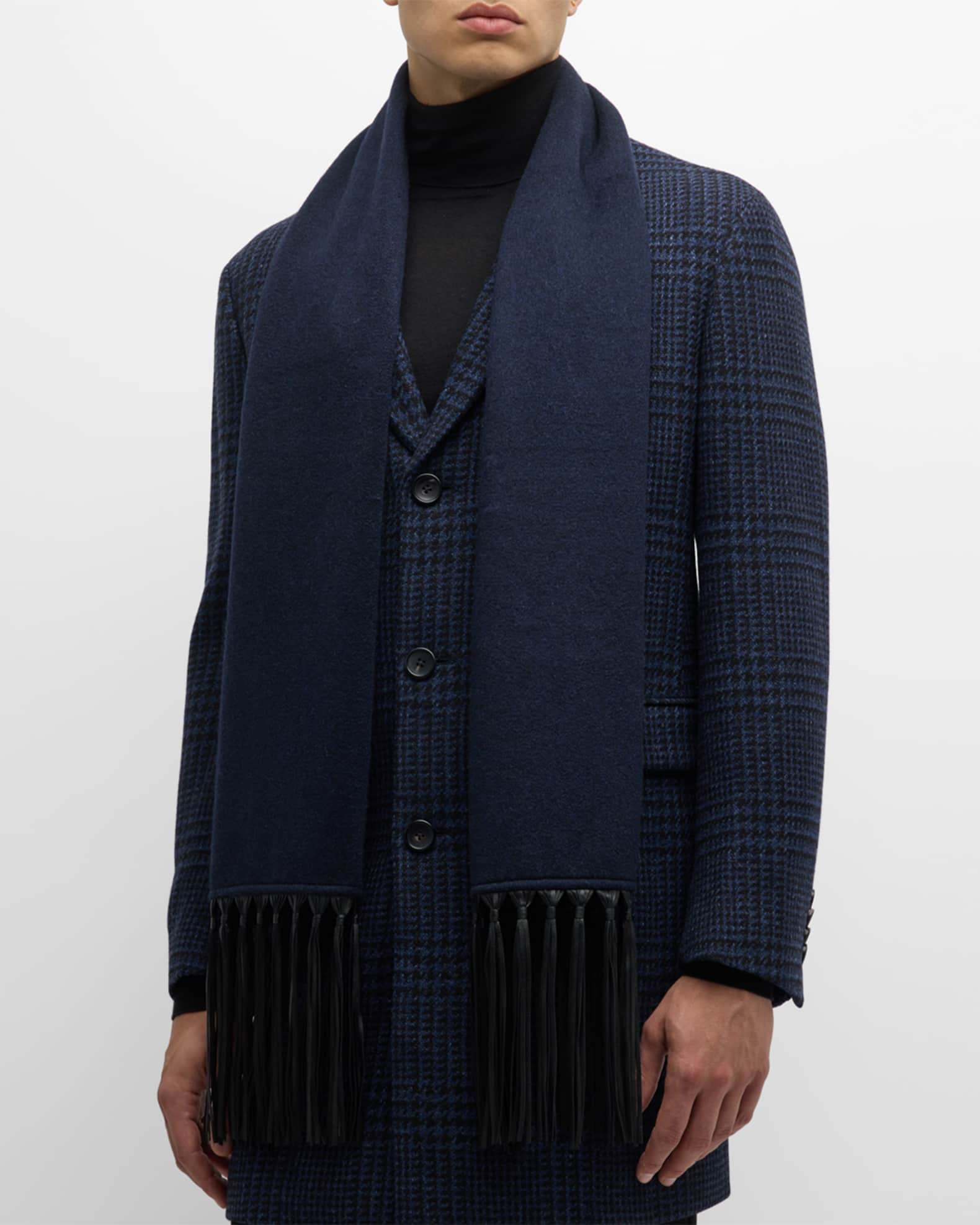 Alonpi Unisex Cashmere Leather-Fringe Scarf