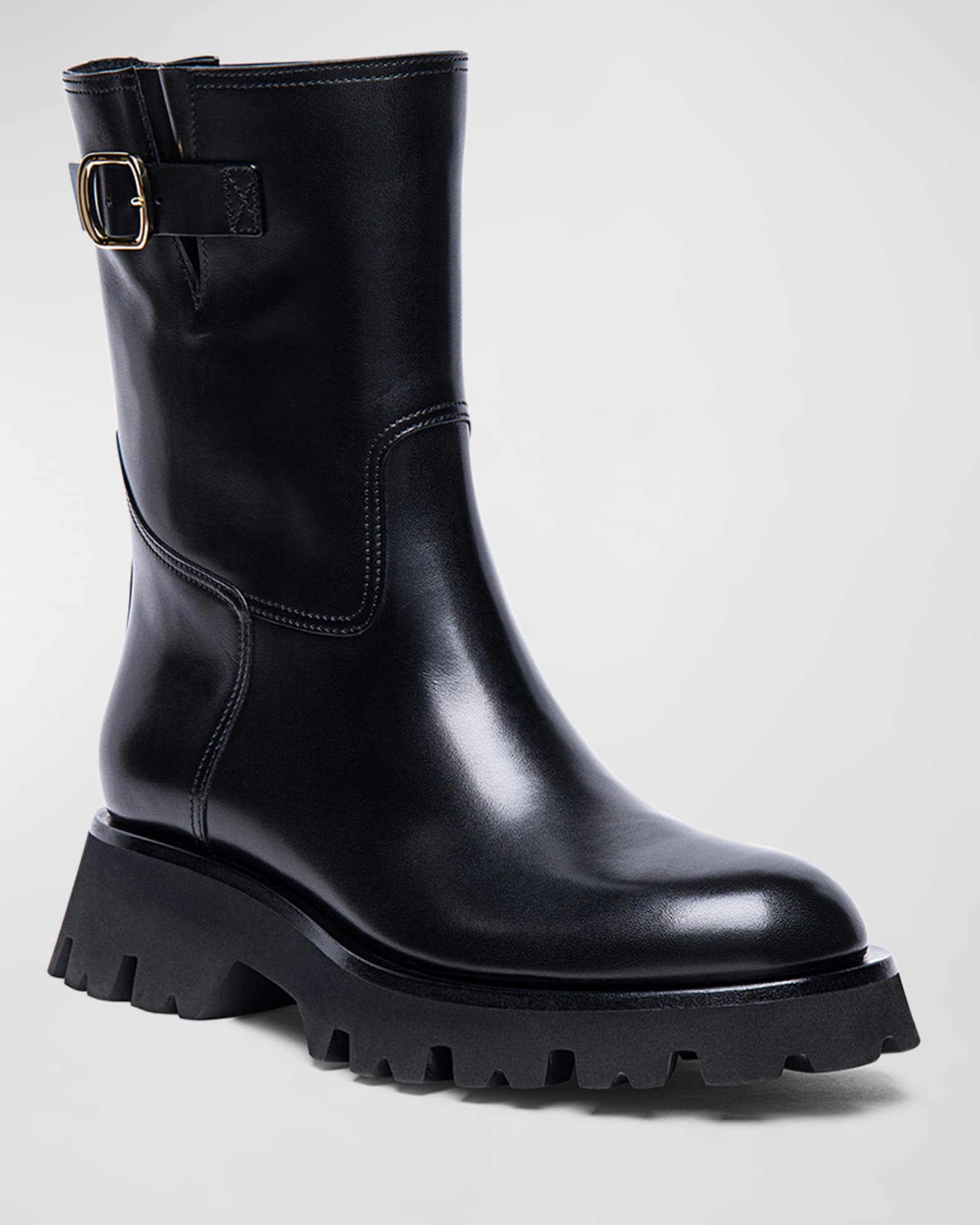 Louis Vuitton Leather Side-Buckle Mid-Calf Boots