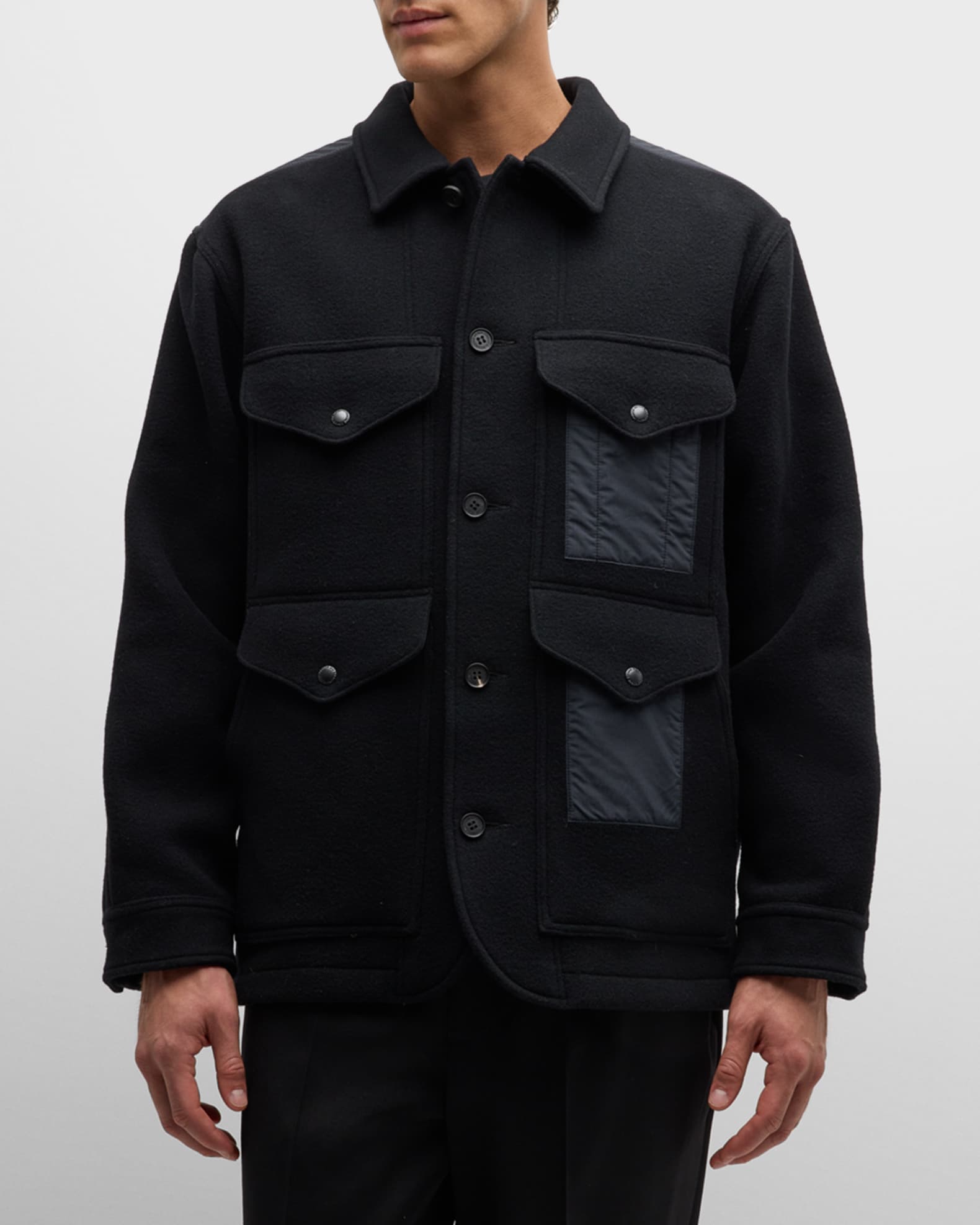 CDG HOMME Men's 4-Pocket Mixed-Media Overshirt | Neiman Marcus