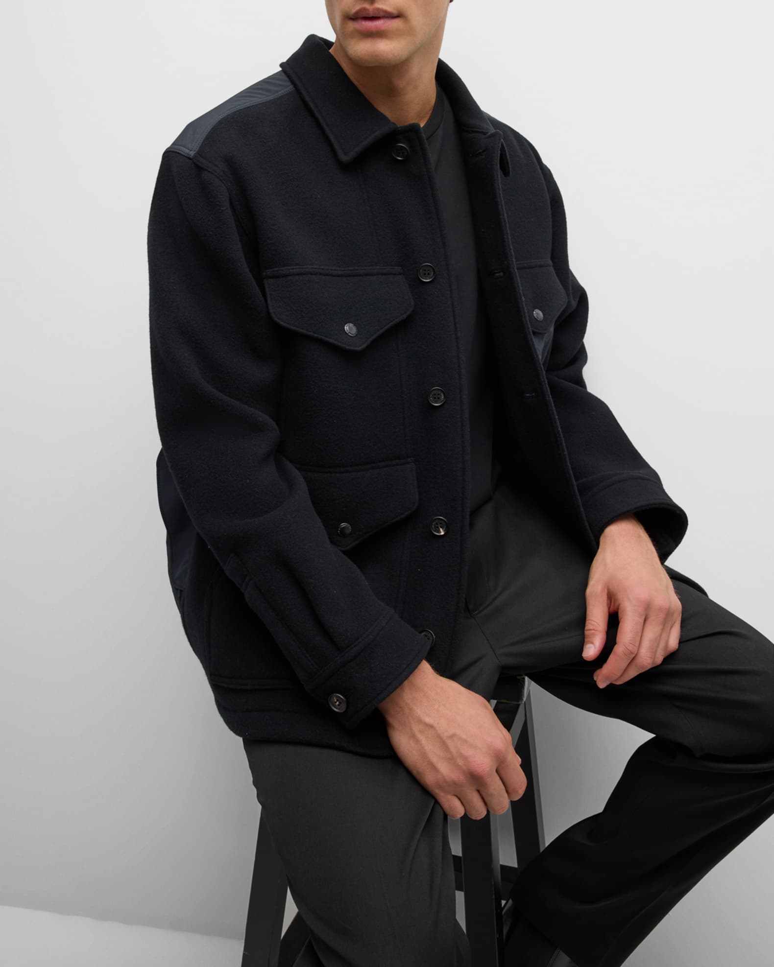 CDG HOMME Men's 4-Pocket Mixed-Media Overshirt | Neiman Marcus