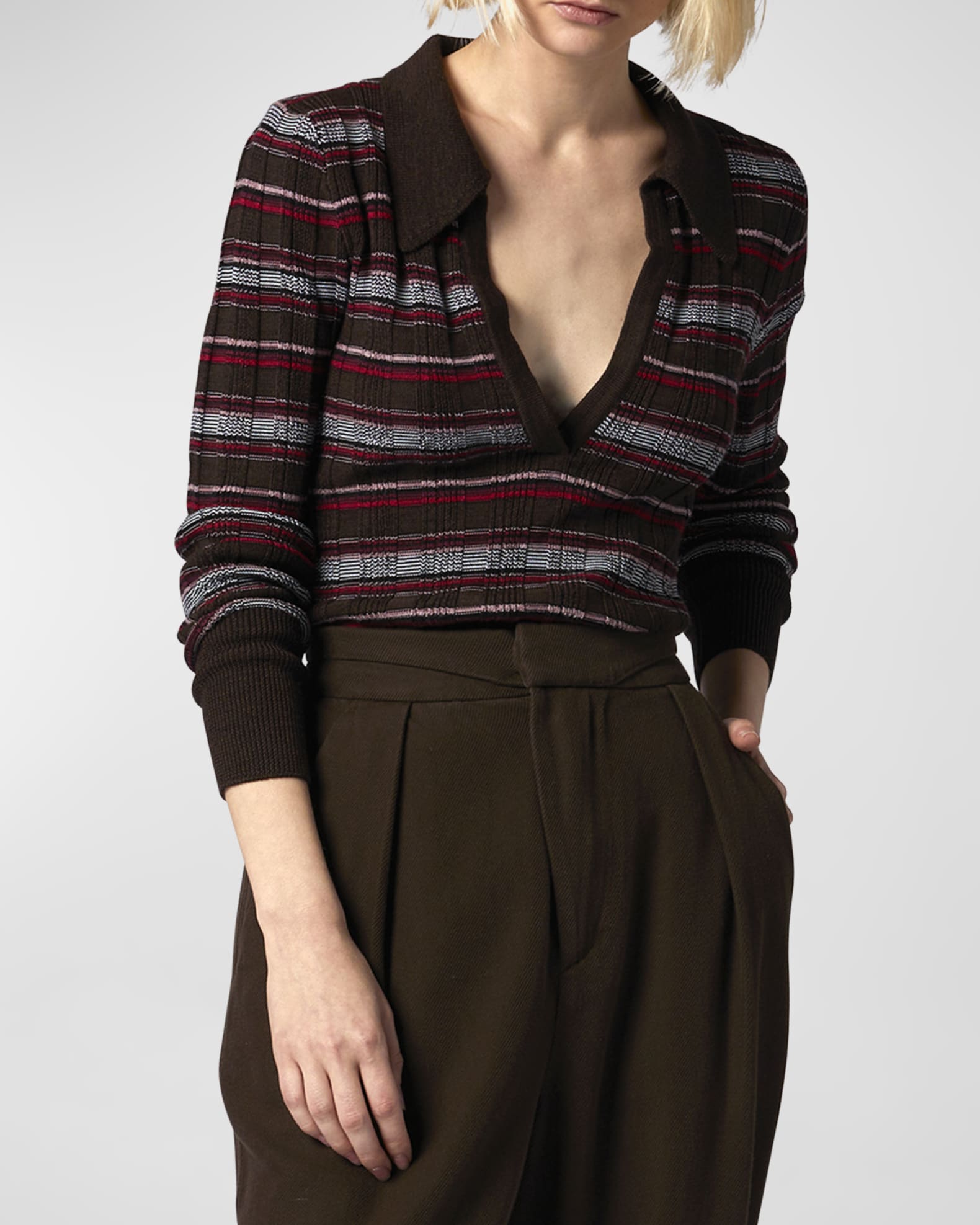 Equipment Ribbed V-Neck Striped Sweater | Neiman Marcus