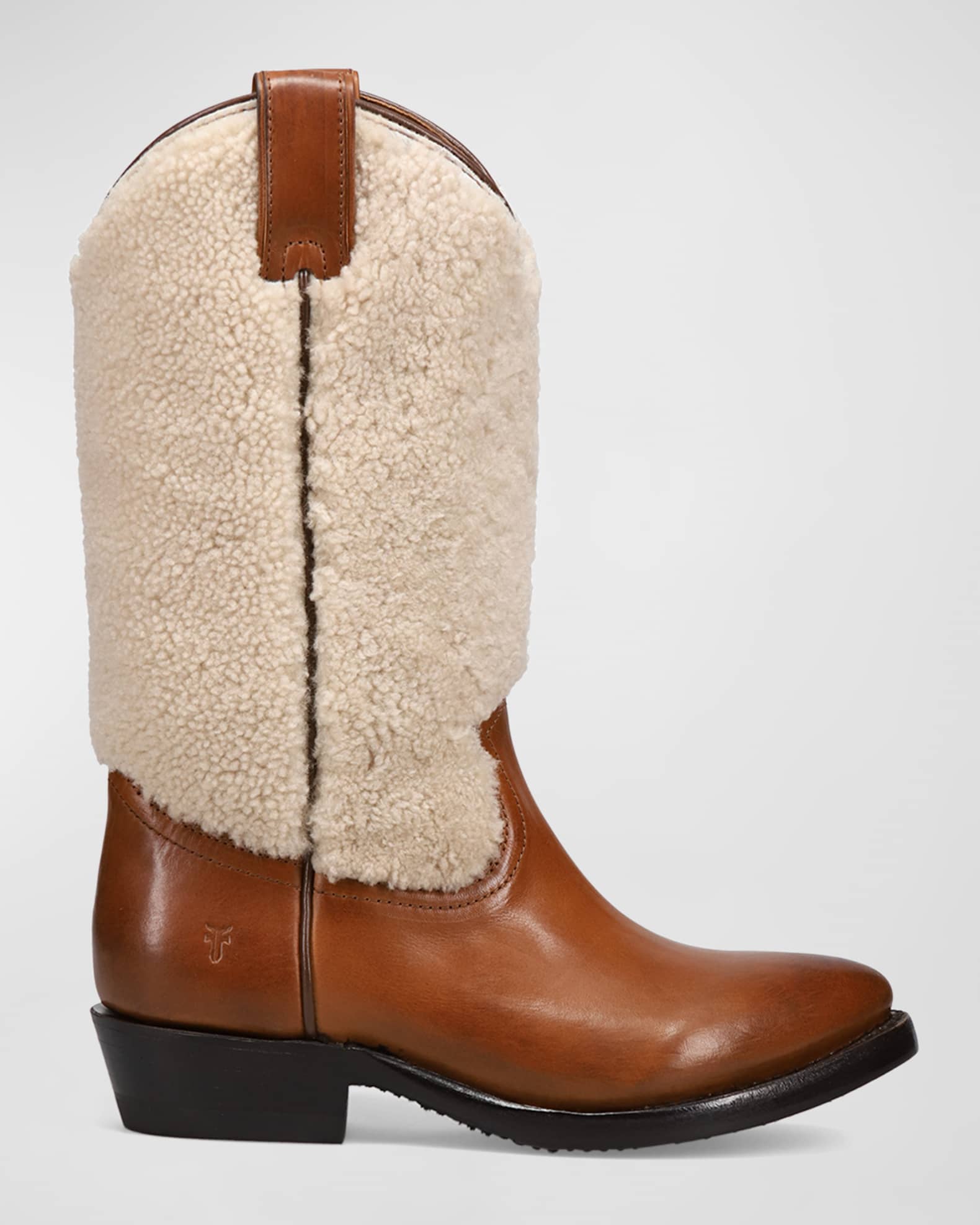 Frye Billy Pull On Shearling Western Boots in Caramel Size 9.5