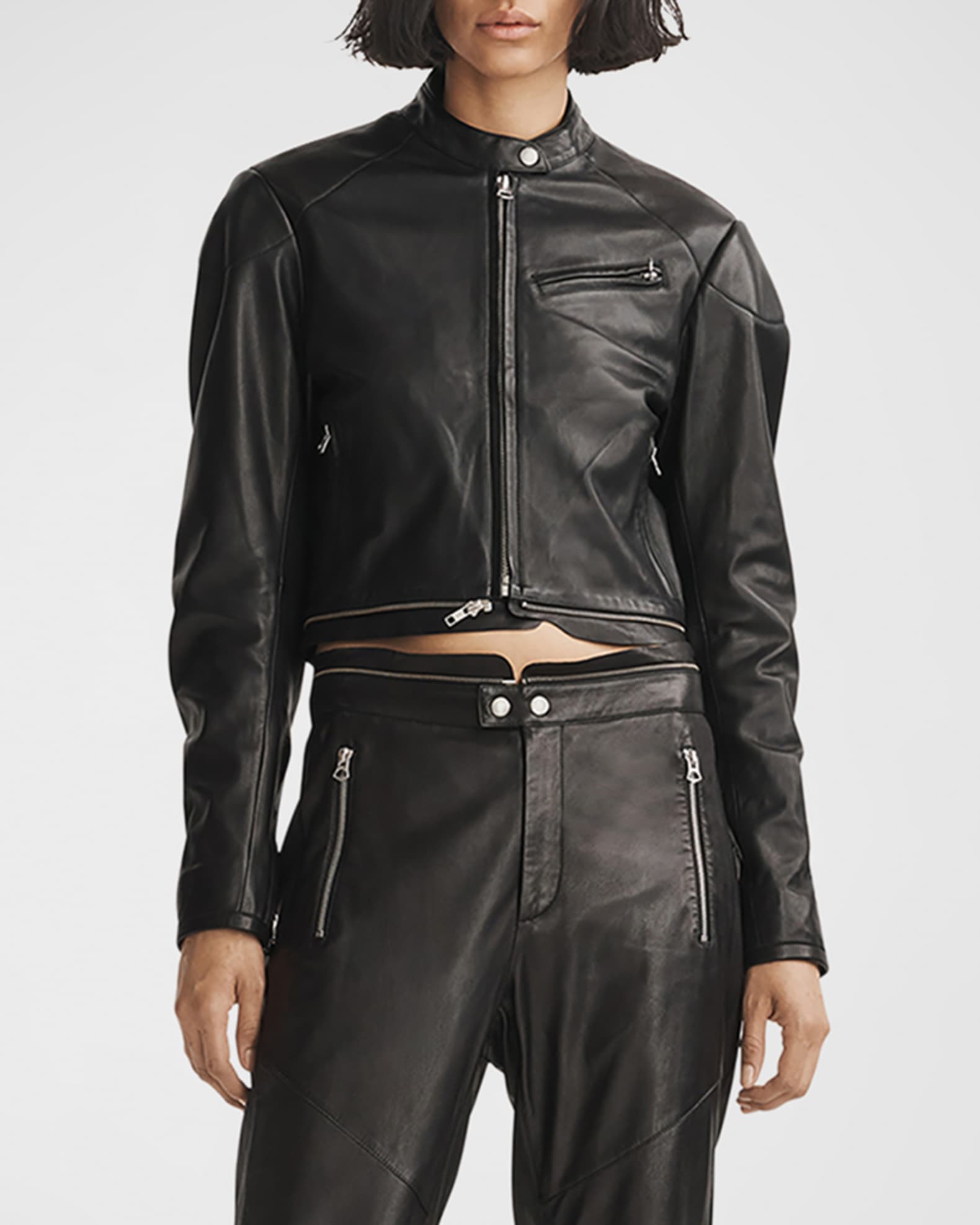 Rag & Bone Sedona Cropped Leather Moto Jacket | Neiman Marcus