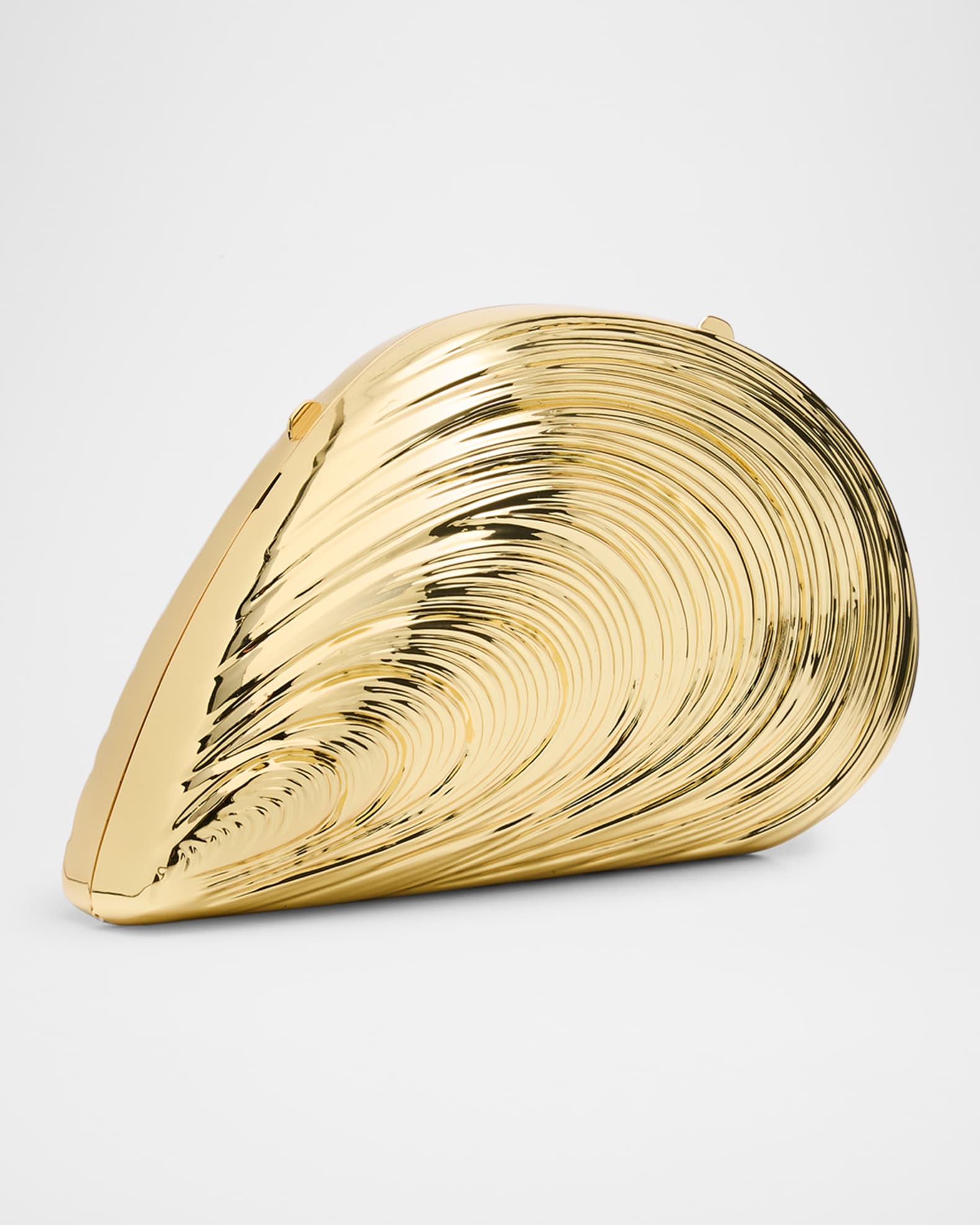 Simkhai Bridget Metal Oyster Shell Clutch Gold