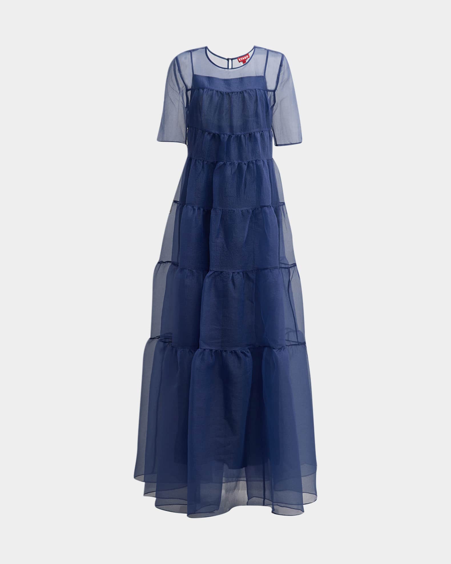 Staud Hyacinth Short-Sleeve Tiered Organza Maxi Dress | Neiman Marcus