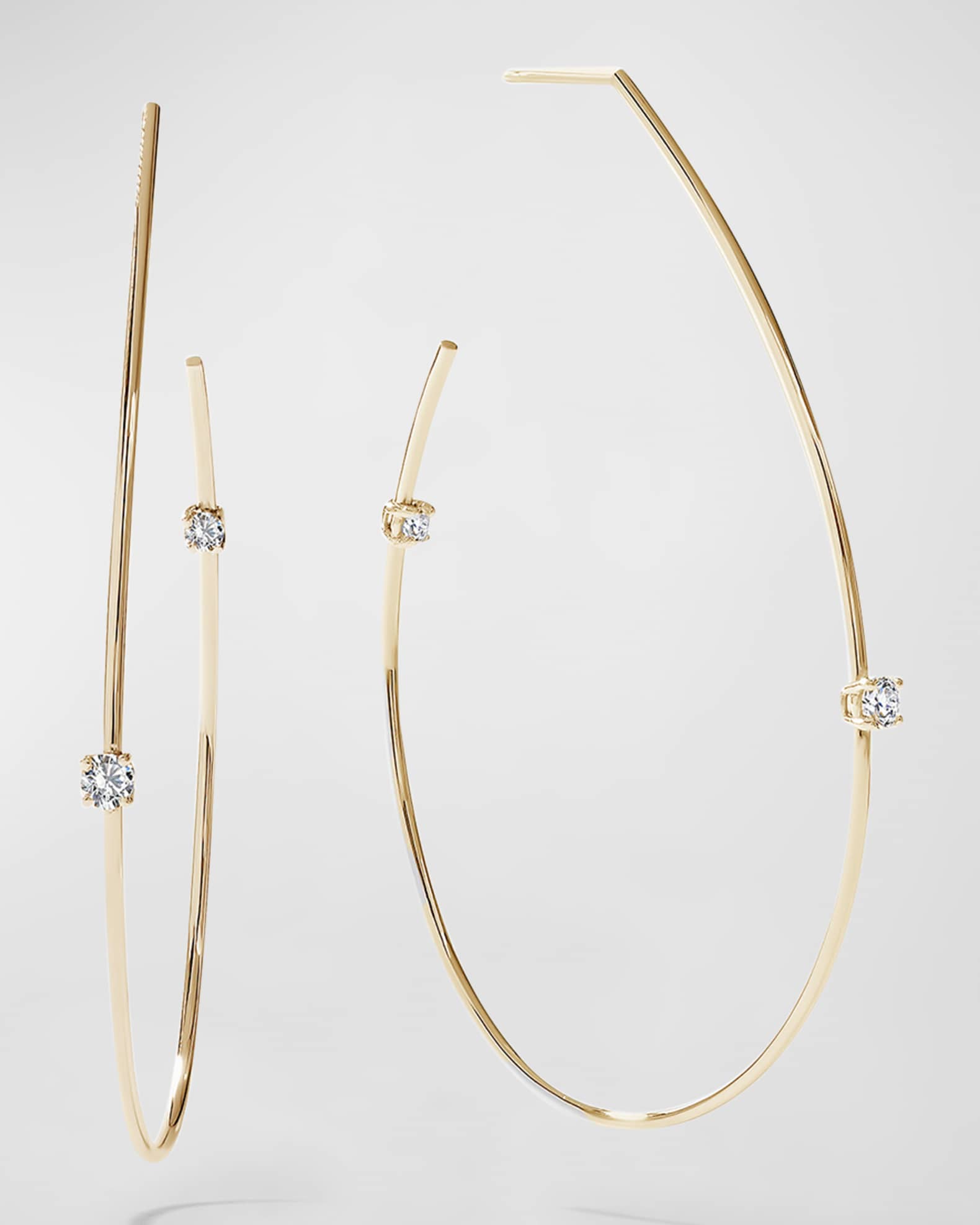 Flawless 14K Gold Solo Diamond Teardrop Hoop Earrings 0