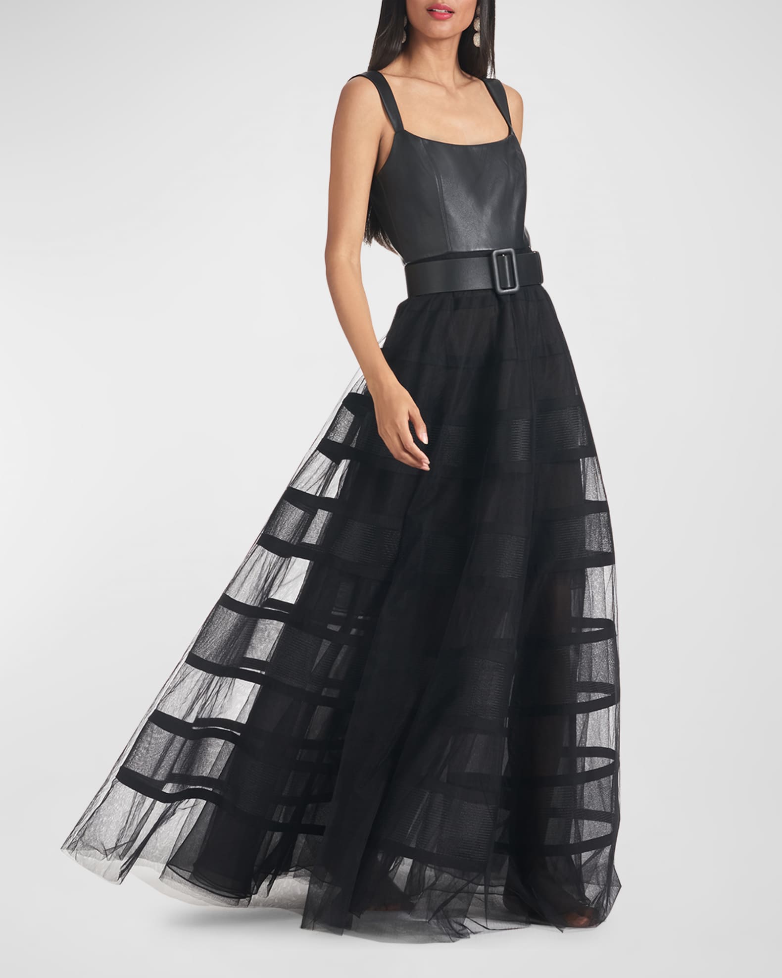Sachin Babi Veruca Sleeveless Faux Leather Organza Gown