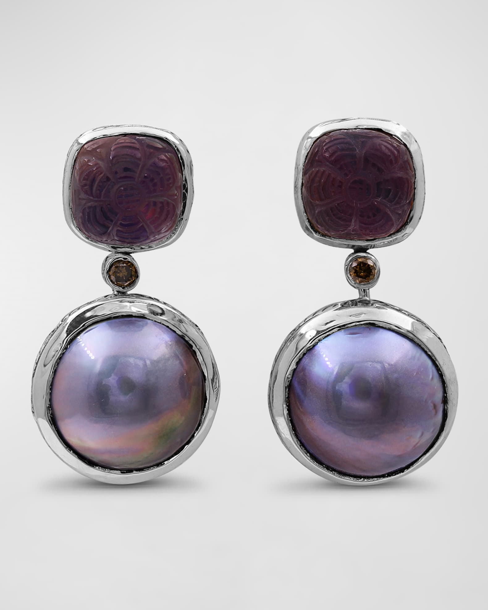 Stephen Dweck Hand Carved Natural Quartz and Mabe Pearl Earrings Neiman Marcus