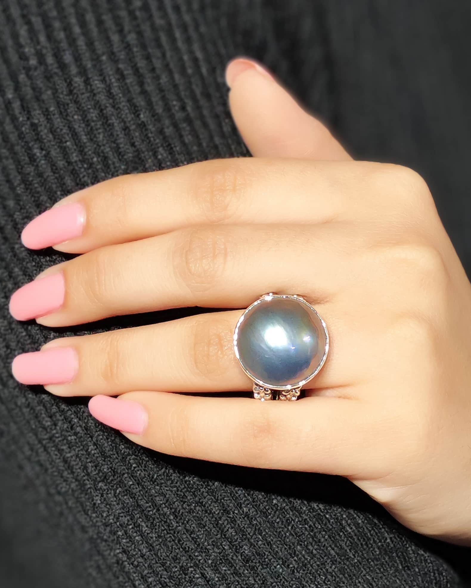 Silver Mabe Pearl Ring in Sterling Silver, Size 7 1