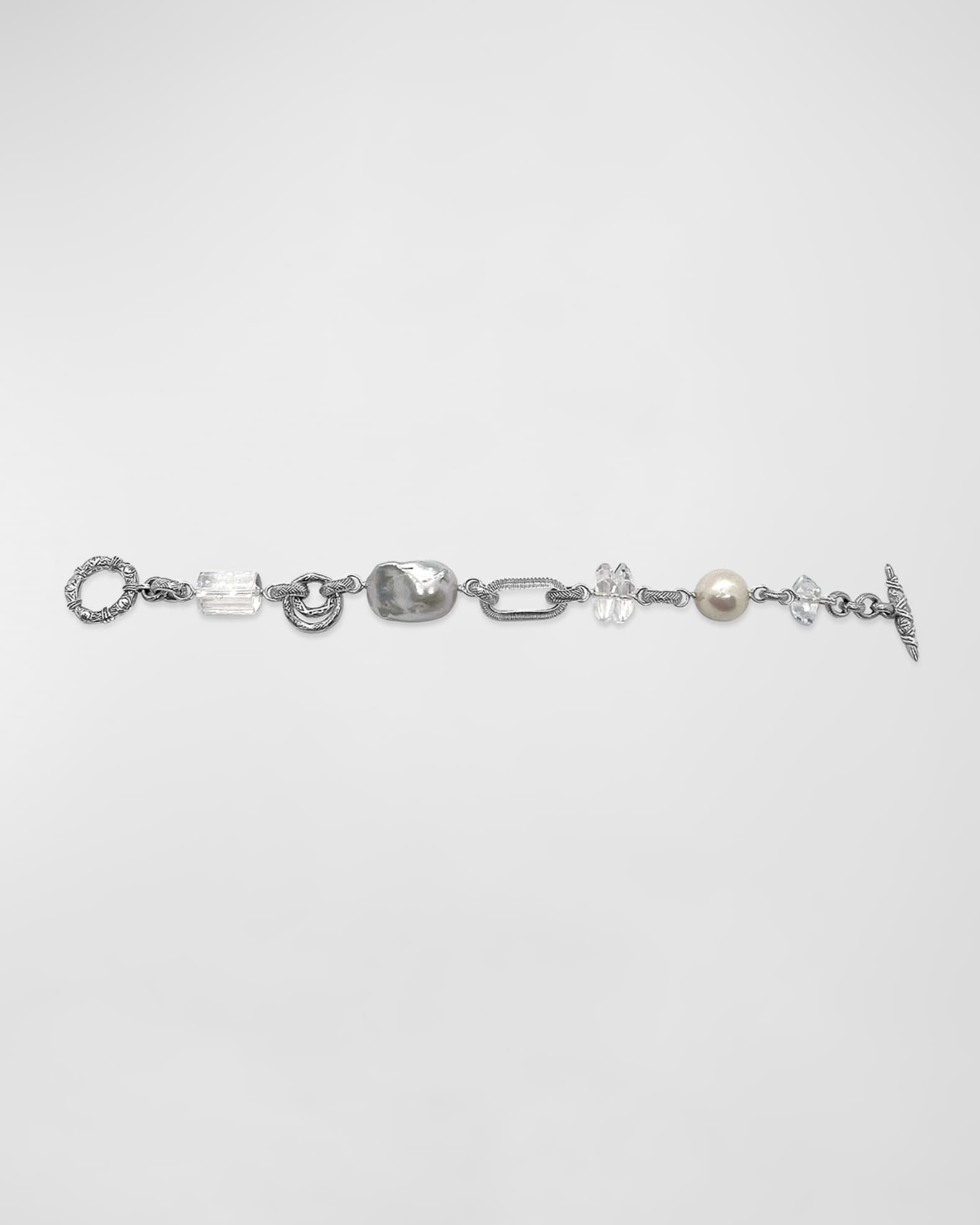 Natural Quartz and Baroque Pearl Bracelet in Sterling Silver 1