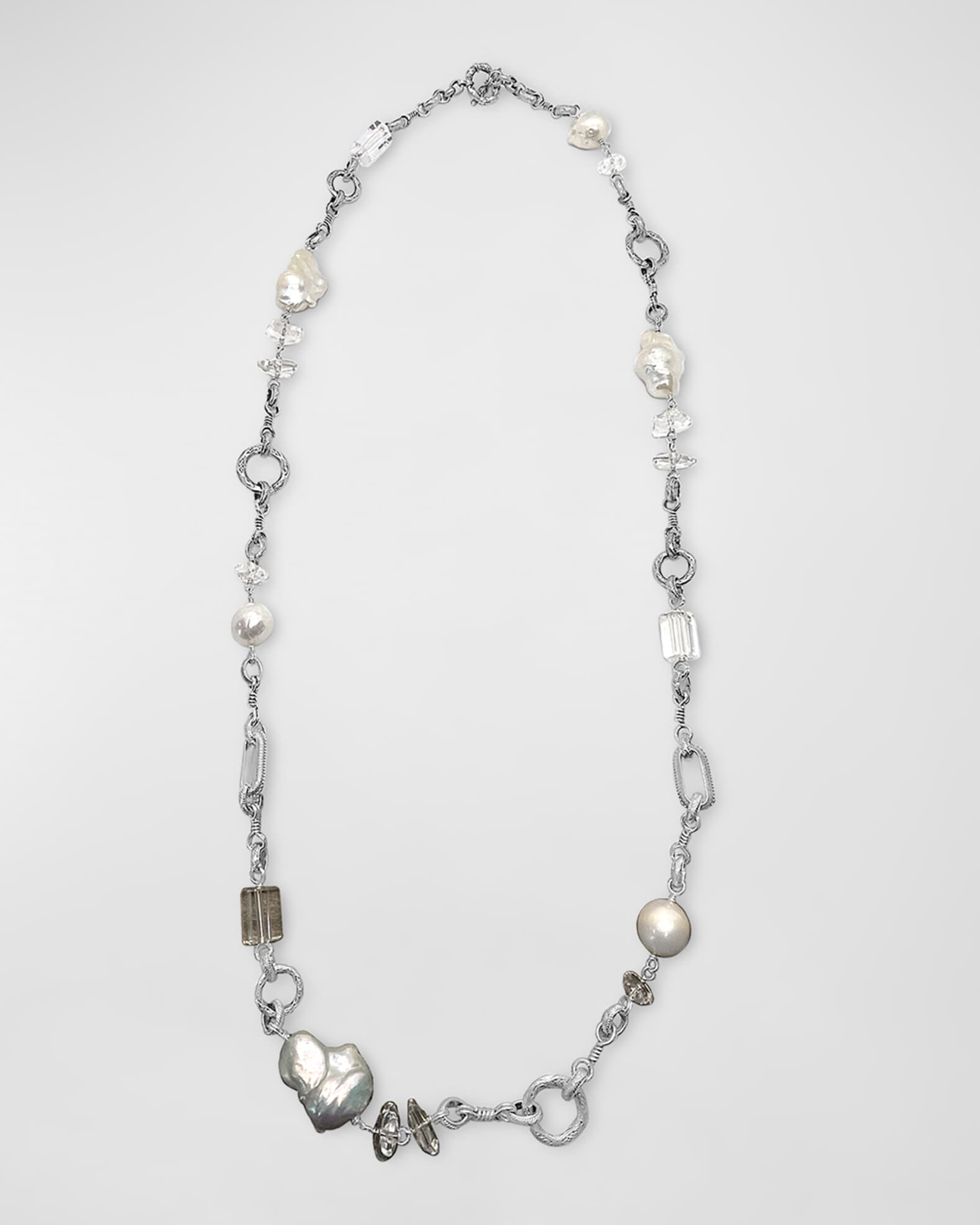 Natural Quartz and Baroque Pearl Necklace in Sterling Silver 0