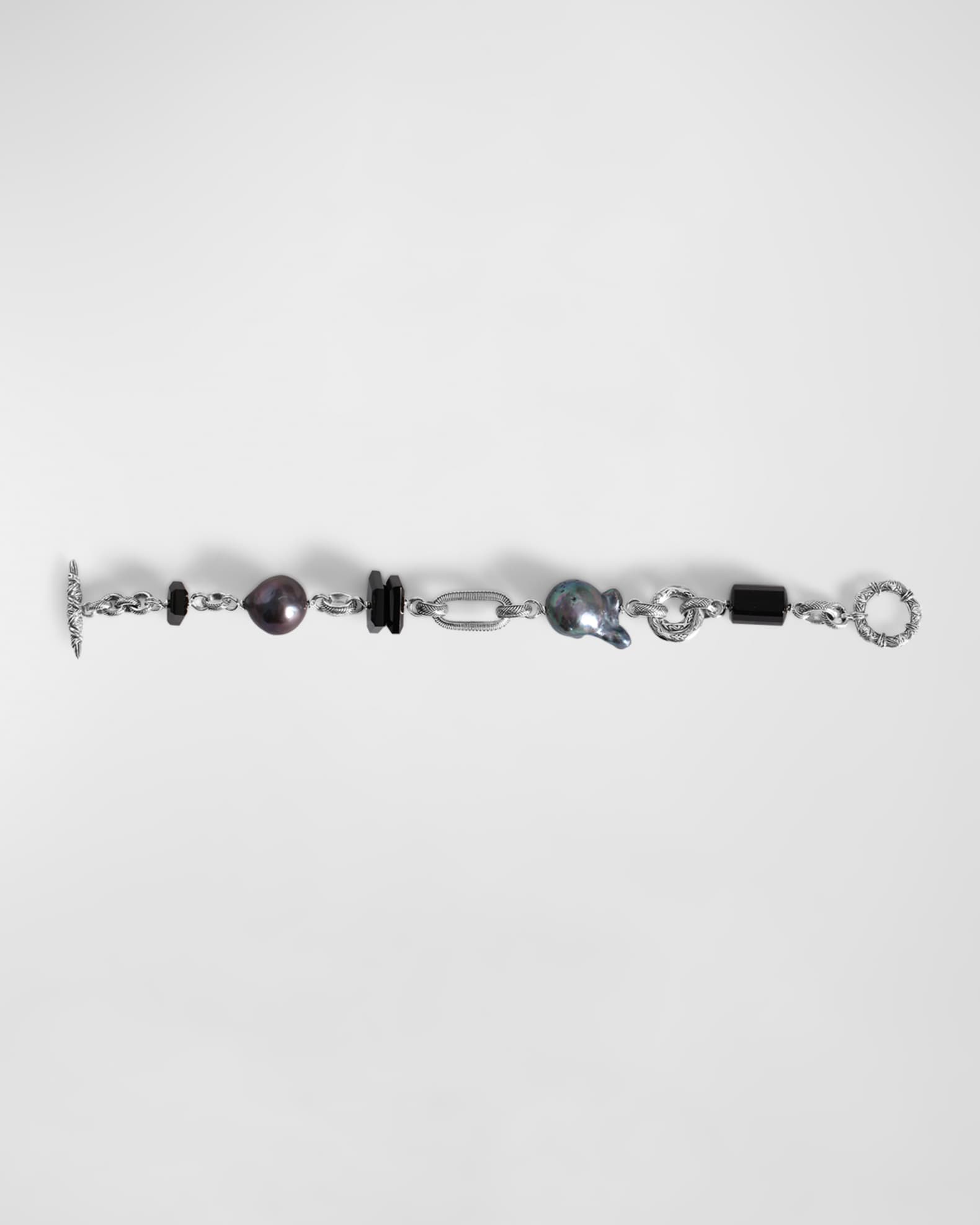 Black Agate and Baroque Pearl Bracelet in Sterling Silver 1