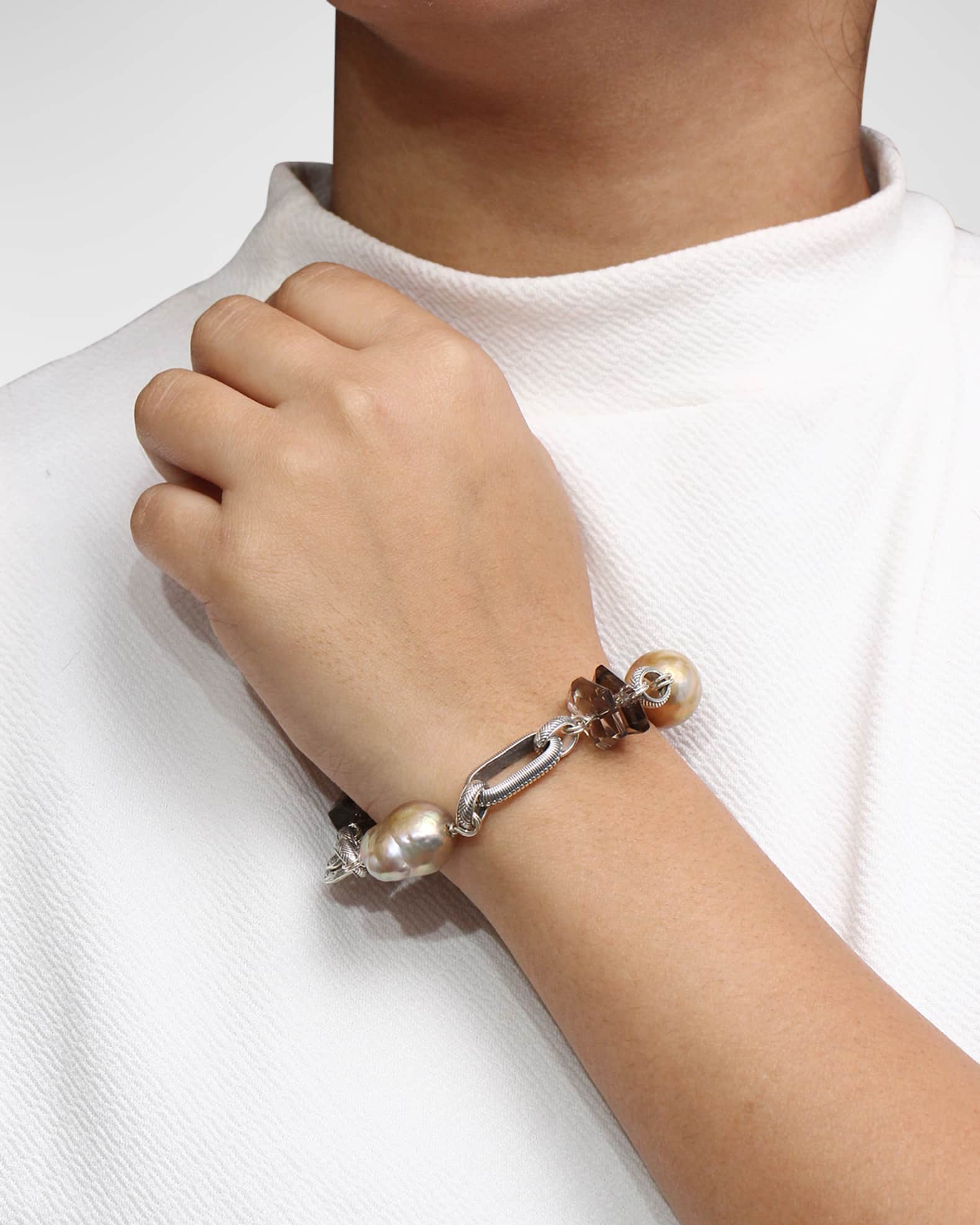 Smoky Quartz and Baroque Pearl Bracelet in Sterling Silver 1