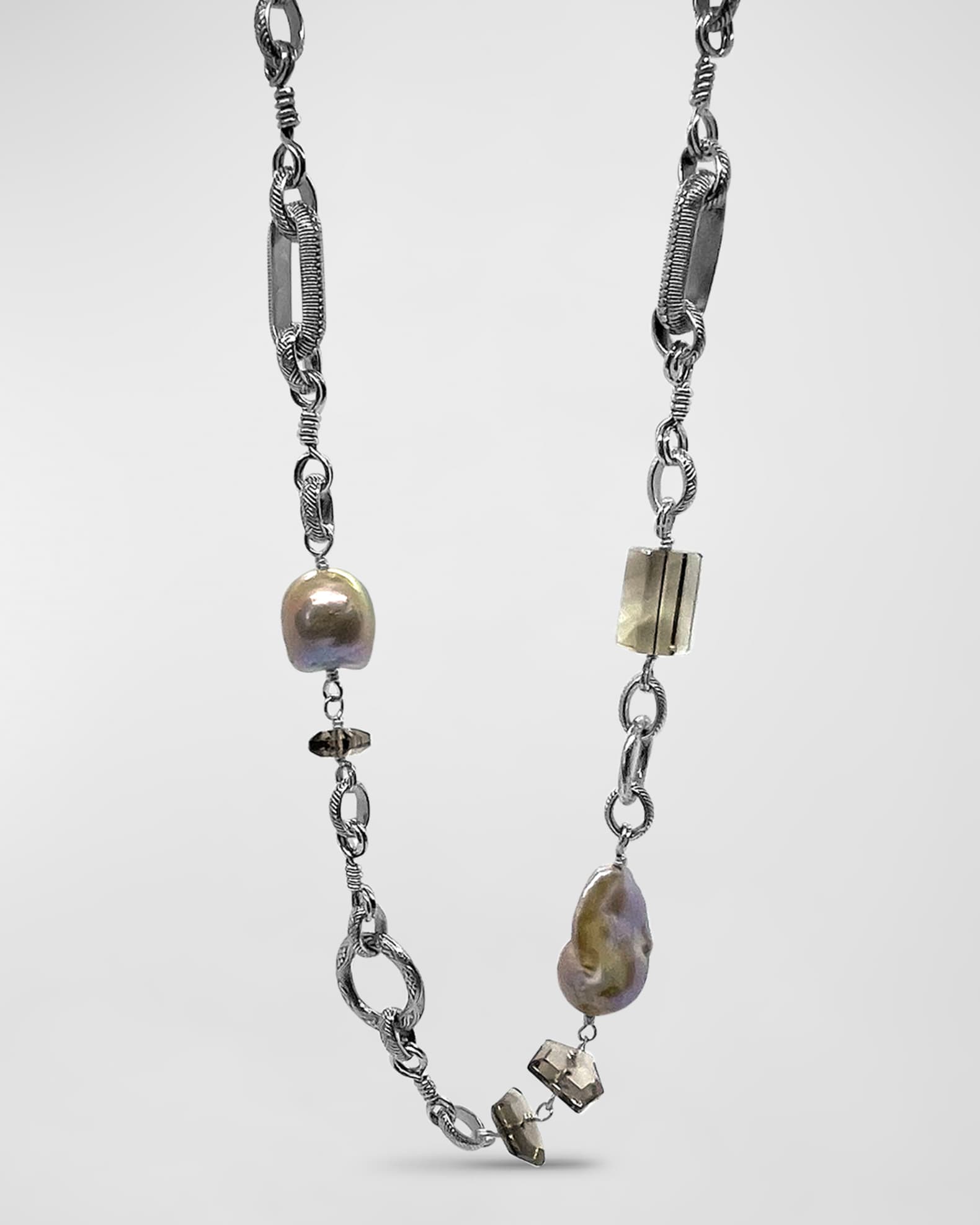 Smoky Quartz and Baroque Pearl Necklace in Sterling Silver 1