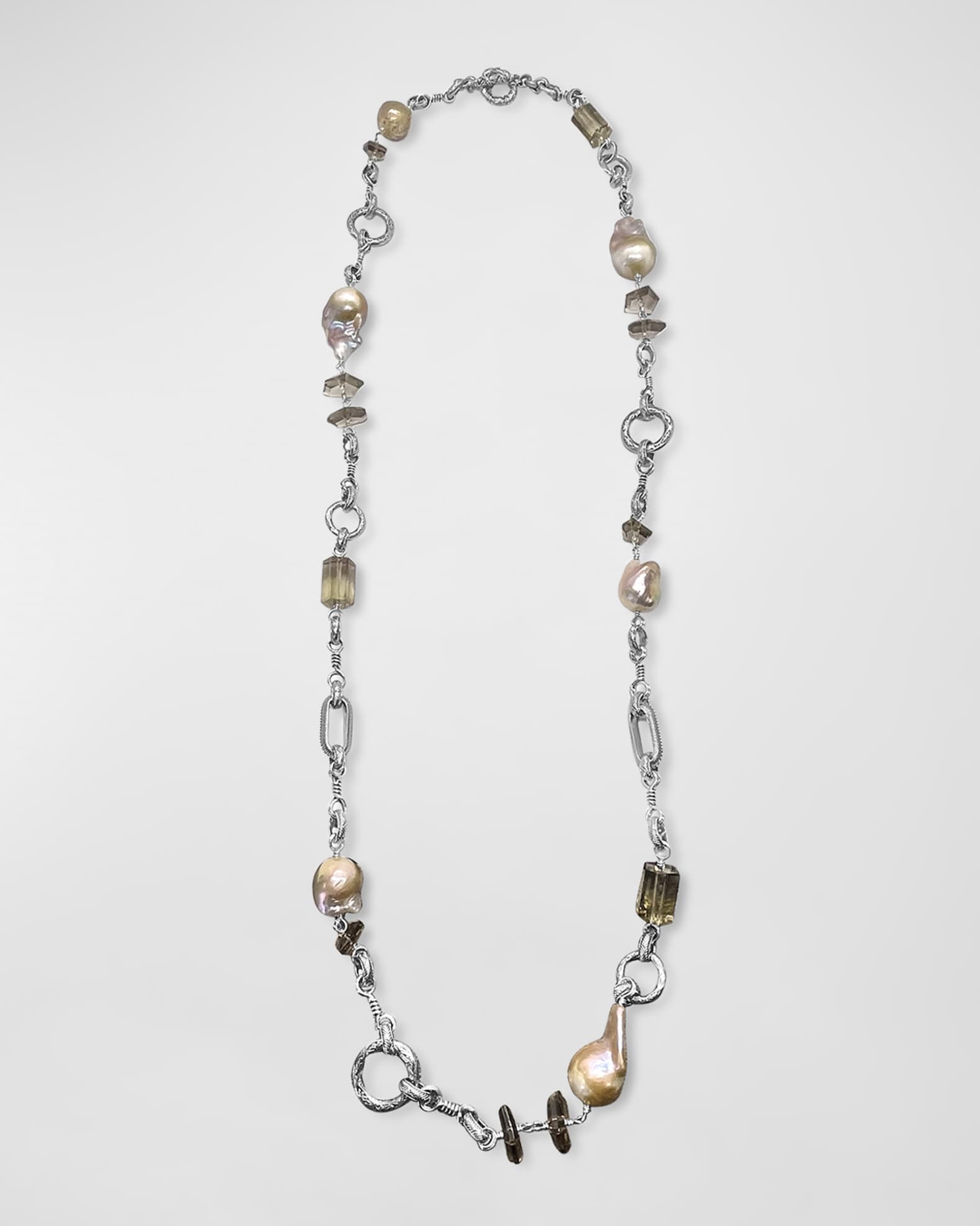 Smoky Quartz and Baroque Pearl Necklace in Sterling Silver 0
